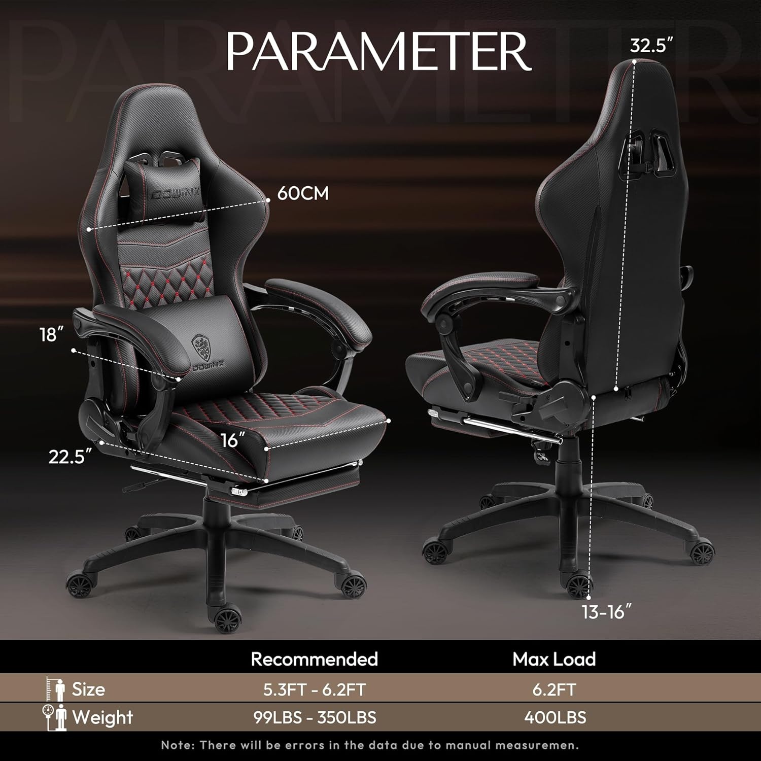 image:imageDowinx Big amp Tall Vintage Gaming Chair for Adults 400 lb Capacity Heavy Duty Ergonomic Computer Chair with Massage Lumbar Footrest amp Easy Side Recline BlackBlack