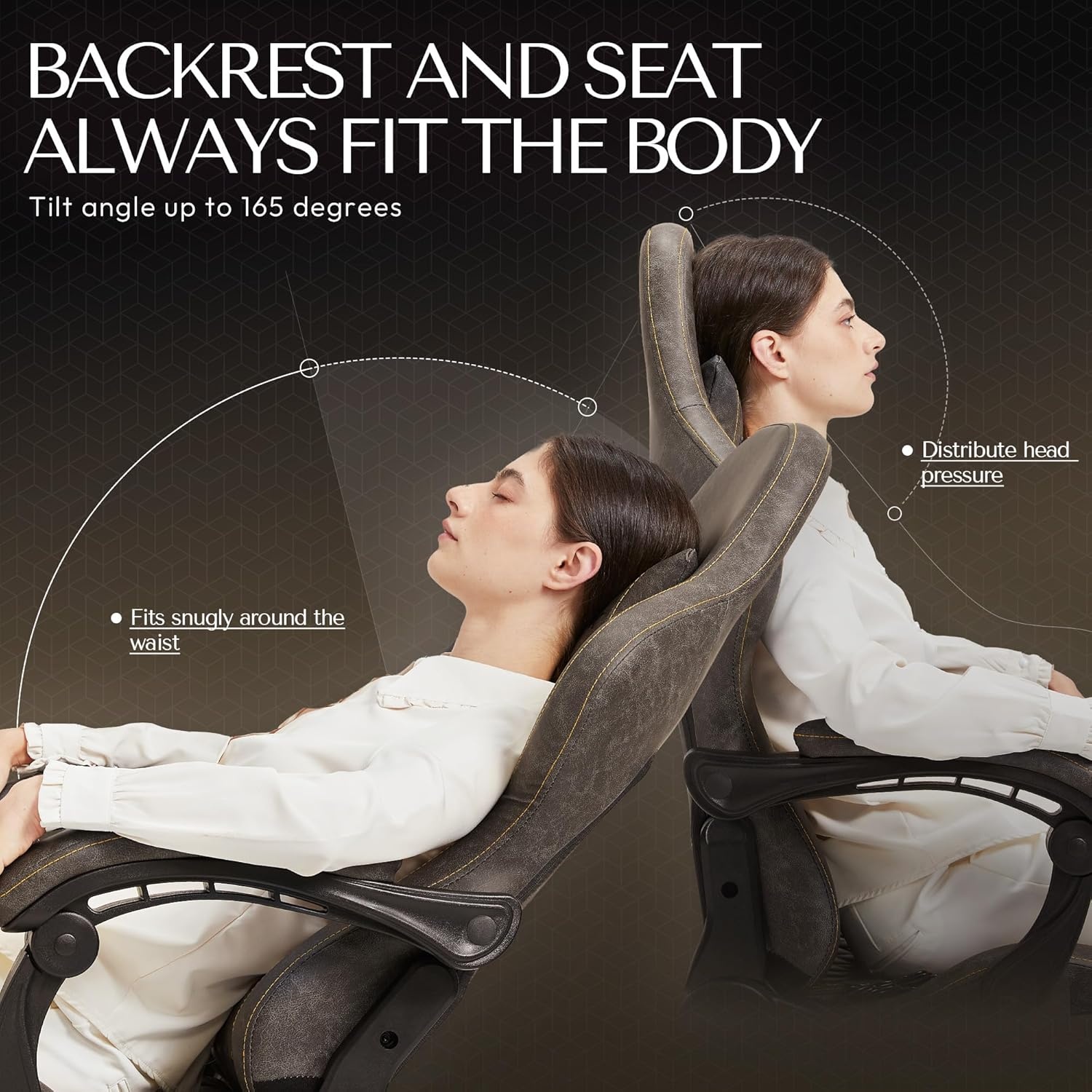 image:imageDowinx Big amp Tall Vintage Gaming Chair for Adults 400 lb Capacity Heavy Duty Ergonomic Computer Chair with Massage Lumbar Footrest amp Easy Side Recline BlackBrown