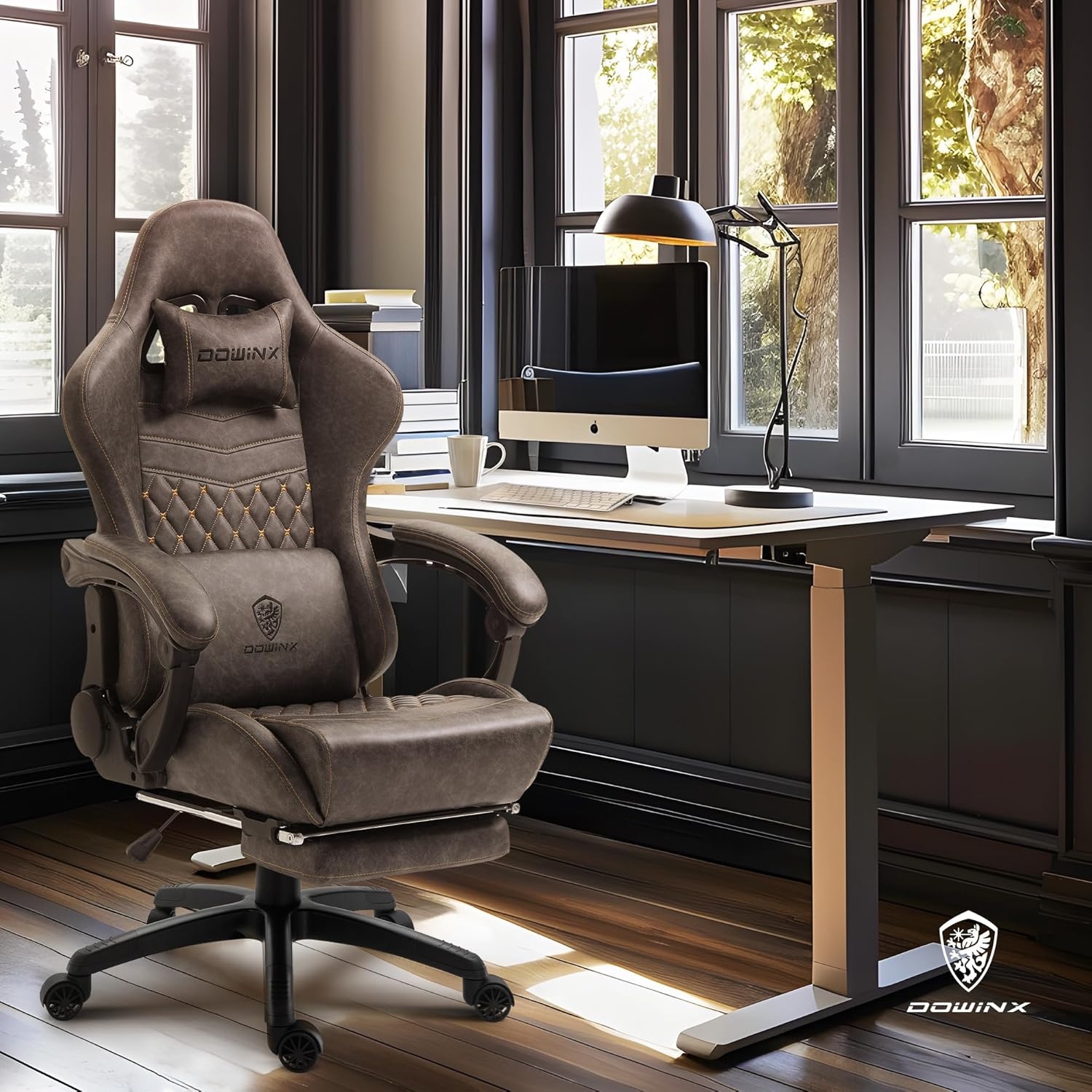 image:imageDowinx Big amp Tall Vintage Gaming Chair for Adults 400 lb Capacity Heavy Duty Ergonomic Computer Chair with Massage Lumbar Footrest amp Easy Side Recline BlackBrown
