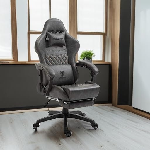 image:imageDowinx Big amp Tall Vintage Gaming Chair for Adults 400 lb Capacity Heavy Duty Ergonomic Computer Chair with Massage Lumbar Footrest amp Easy Side Recline BlackGrey