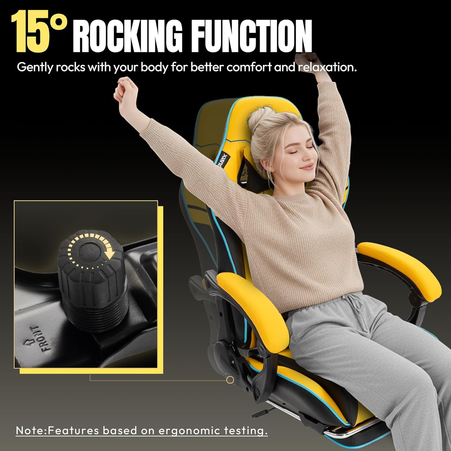 image:imageDowinx Big and Tall Gaming Chair 350LBS Racing Style Ergonomic Computer Chair with SideMounted Recline Control Footrest amp Massage Lumbar High Back Chair with Embroidered Design for Work BlackYellow