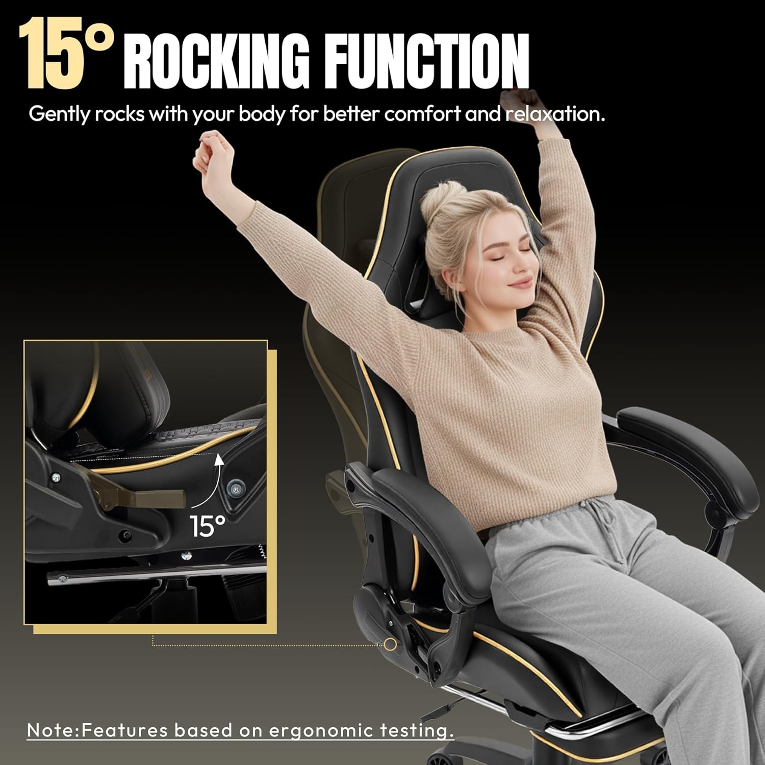 image:imageDowinx Big and Tall Gaming Chair 350LBS Racing Style Ergonomic Computer Chair with SideMounted Recline Control Footrest amp Massage Lumbar High Back Chair with Embroidered Design for Work BlackBlack
