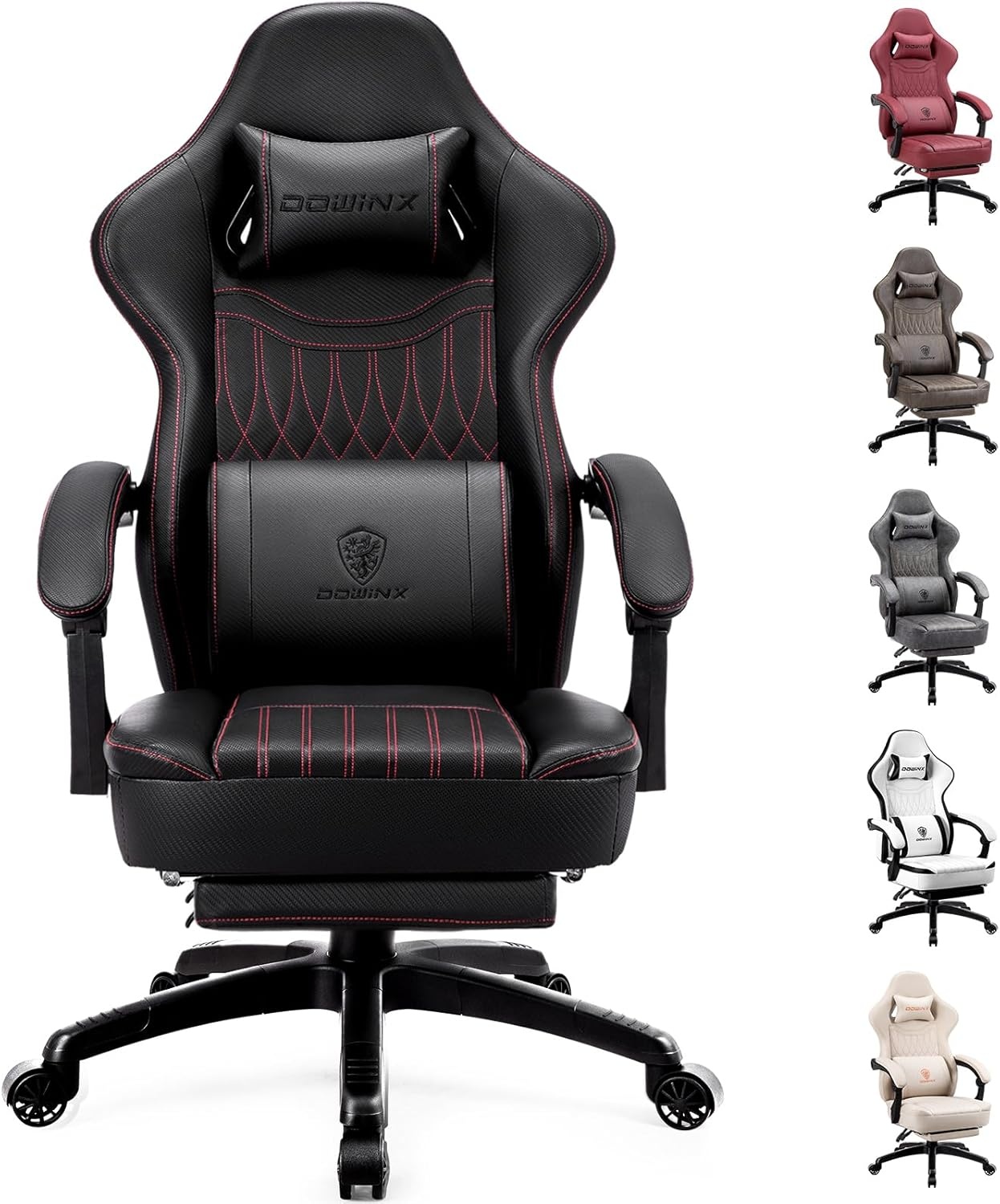 image:imageDowinx Gaming Chair Breathable PU Leather Gamer Chair with Footrest Massage Lumbar Support Big and Tall Ergonomic Reclining Computer Chair with Pocket Spring Cushion for Adults Teens BlackampWhiteBlack