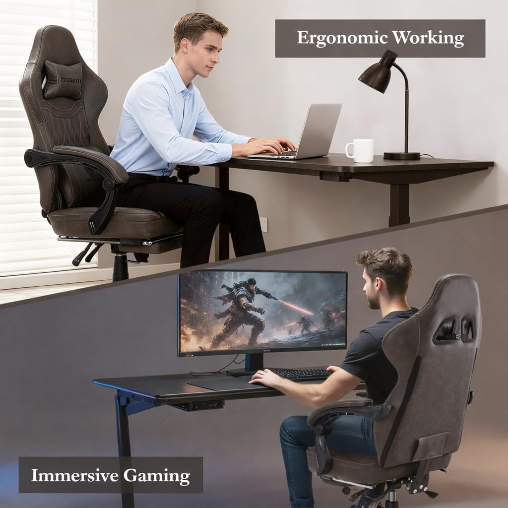 image:imageDowinx Gaming Chair Breathable PU Leather Gamer Chair with Footrest Massage Lumbar Support Big and Tall Ergonomic Reclining Computer Chair with Pocket Spring Cushion for Adults Teens BlackampWhiteBrown