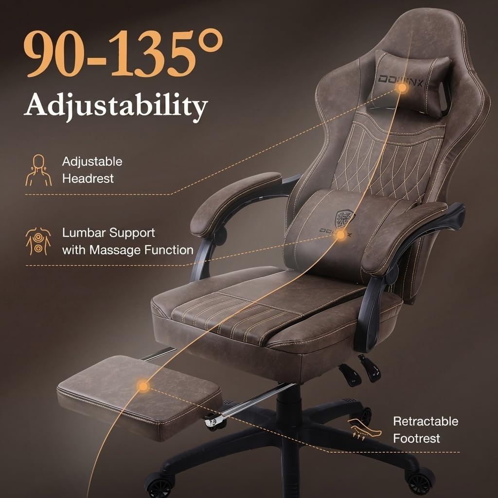 image:imageDowinx Gaming Chair Breathable PU Leather Gamer Chair with Footrest Massage Lumbar Support Big and Tall Ergonomic Reclining Computer Chair with Pocket Spring Cushion for Adults Teens BlackampWhiteBrown