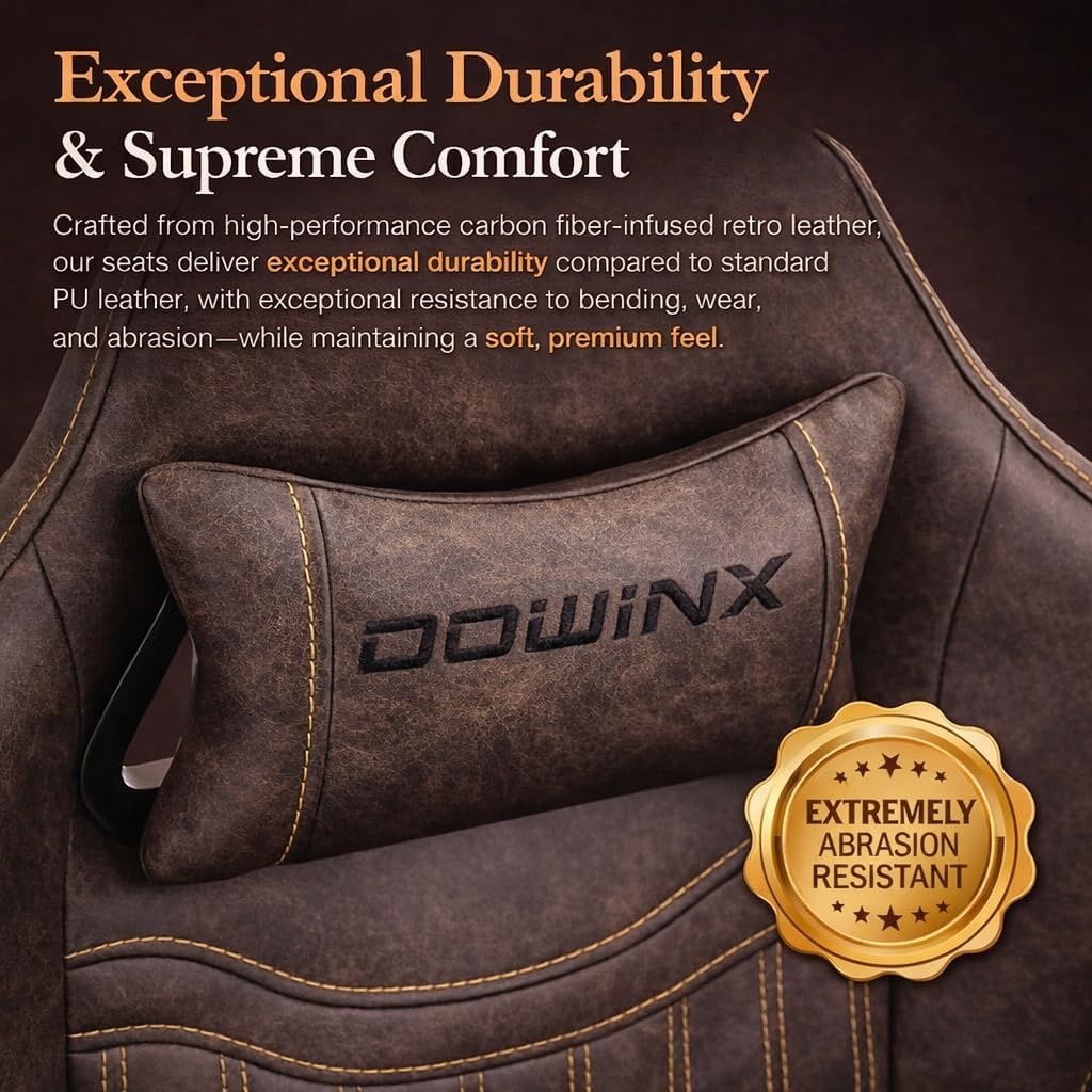 image:imageDowinx Gaming Chair Breathable PU Leather Gamer Chair with Footrest Massage Lumbar Support Big and Tall Ergonomic Reclining Computer Chair with Pocket Spring Cushion for Adults Teens BlackampWhiteBrown