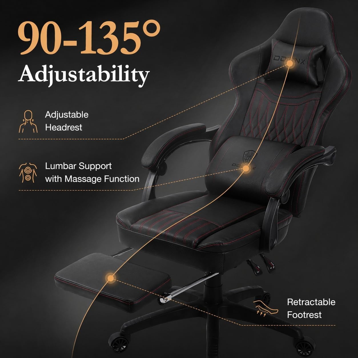 image:imageDowinx Gaming Chair Breathable PU Leather Gamer Chair with Footrest Massage Lumbar Support Big and Tall Ergonomic Reclining Computer Chair with Pocket Spring Cushion for Adults Teens BlackampWhiteBlack