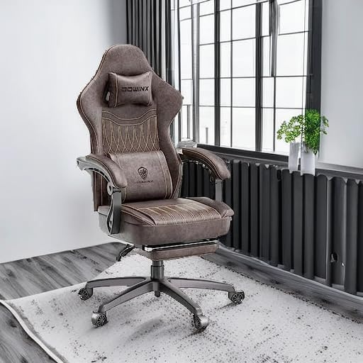 image:imageDowinx Gaming Chair Breathable PU Leather Gamer Chair with Footrest Massage Lumbar Support Big and Tall Ergonomic Reclining Computer Chair with Pocket Spring Cushion for Adults Teens BlackampWhiteBrown