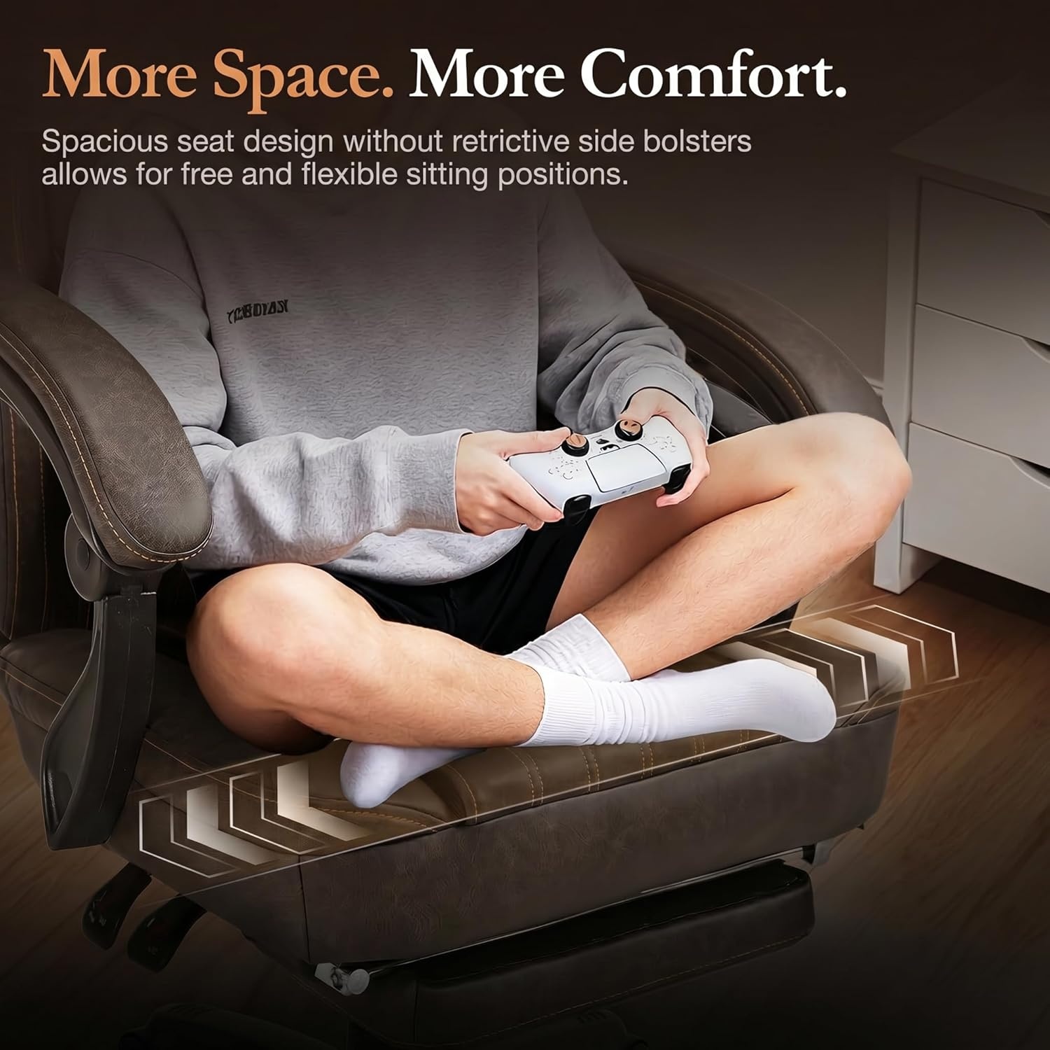 image:imageDowinx Gaming Chair Breathable PU Leather Gamer Chair with Footrest Massage Lumbar Support Big and Tall Ergonomic Reclining Computer Chair with Pocket Spring Cushion for Adults Teens BlackampWhiteBrown