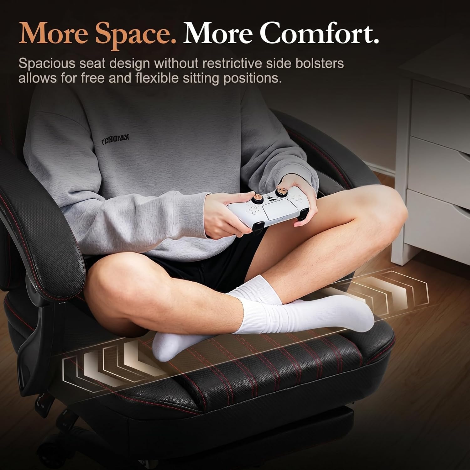 image:imageDowinx Gaming Chair Breathable PU Leather Gamer Chair with Footrest Massage Lumbar Support Big and Tall Ergonomic Reclining Computer Chair with Pocket Spring Cushion for Adults Teens BlackampWhiteBlack
