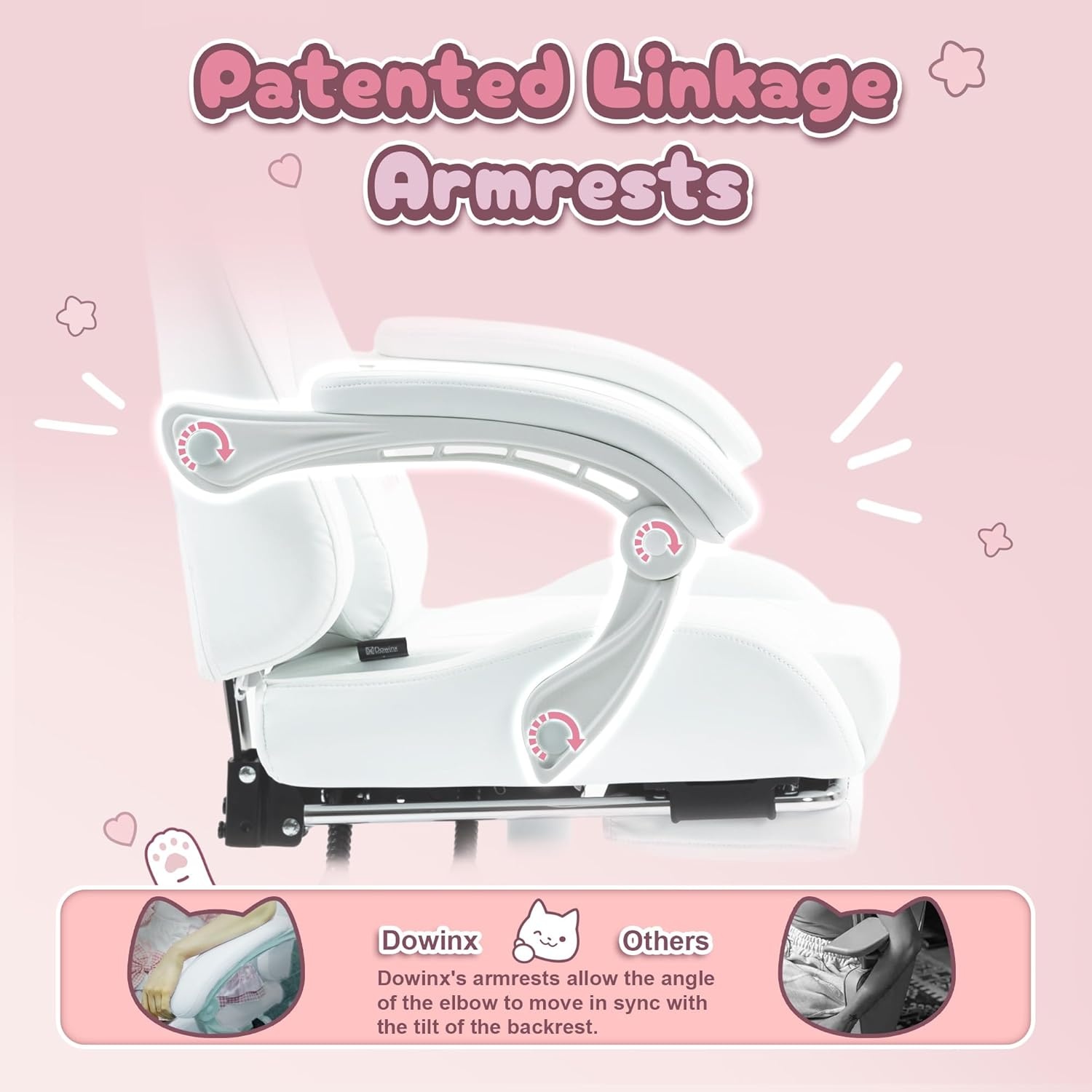 image:imageDowinx Gaming Chair Cute with Cat Ears and Massage Lumbar Support Ergonomic Computer Chair for Girl with Footrest and Headrest Comfortable Reclining Game Chair 290lbs for Adult Teen Blue GreenWhite
