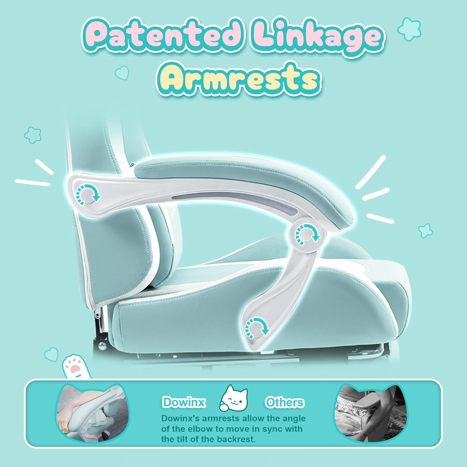 image:imageDowinx Gaming Chair Cute with Cat Ears and Massage Lumbar Support Ergonomic Computer Chair for Girl with Footrest and Headrest Comfortable Reclining Game Chair 290lbs for Adult Teen Blue GreenBlue