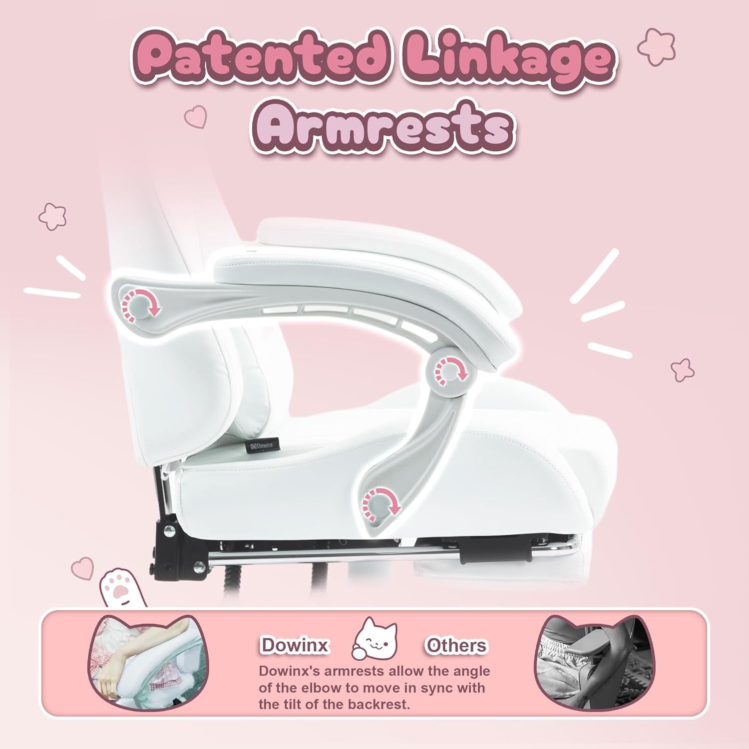 image:imageDowinx Gaming Chair Cute with Cat Ears and Massage Lumbar Support Ergonomic Computer Chair for Girl with Footrest and Headrest Comfortable Reclining Game Chair 290lbs for Adult Teen Blue GreenWhite