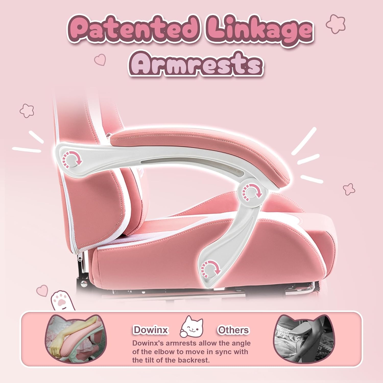 image:imageDowinx Gaming Chair Cute with Cat Ears and Massage Lumbar Support Ergonomic Computer Chair for Girl with Footrest and Headrest Comfortable Reclining Game Chair 290lbs for Adult Teen Blue GreenPink