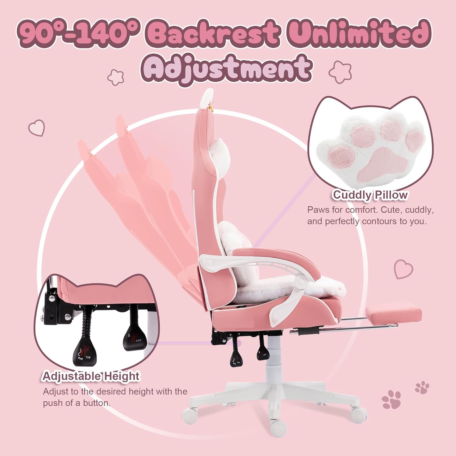 image:imageDowinx Gaming Chair Cute with Cat Ears and Massage Lumbar Support Ergonomic Computer Chair for Girl with Footrest and Headrest Comfortable Reclining Game Chair 290lbs for Adult Teen Blue GreenPink