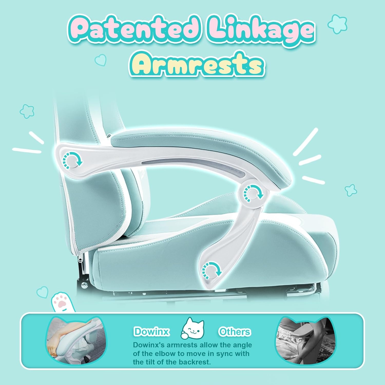 image:imageDowinx Gaming Chair Cute with Cat Ears and Massage Lumbar Support Ergonomic Computer Chair for Girl with Footrest and Headrest Comfortable Reclining Game Chair 290lbs for Adult Teen Blue GreenBlue