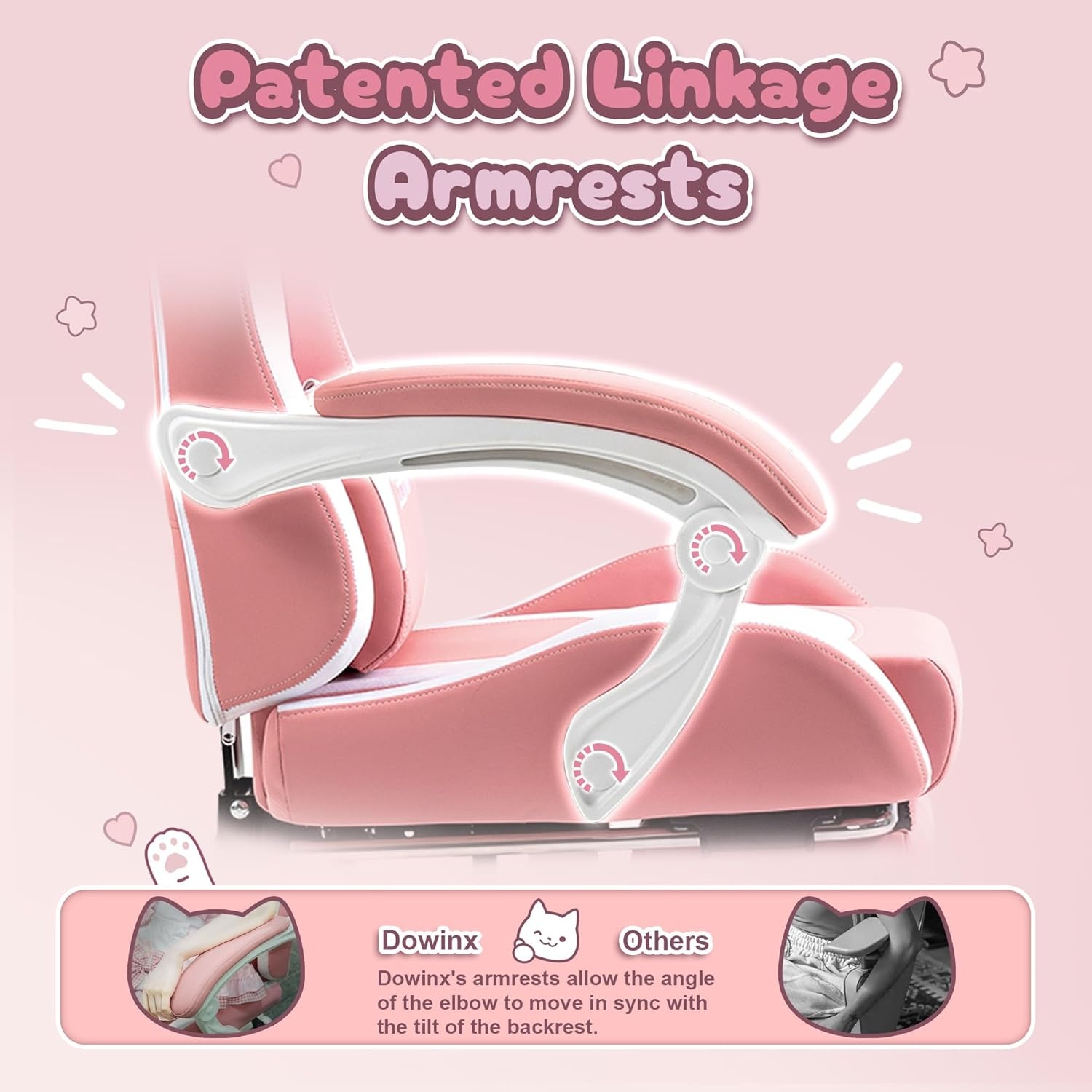 image:imageDowinx Gaming Chair Cute with Cat Ears and Massage Lumbar Support Ergonomic Computer Chair for Girl with Footrest and Headrest Comfortable Reclining Game Chair 290lbs for Adult Teen Blue GreenPink