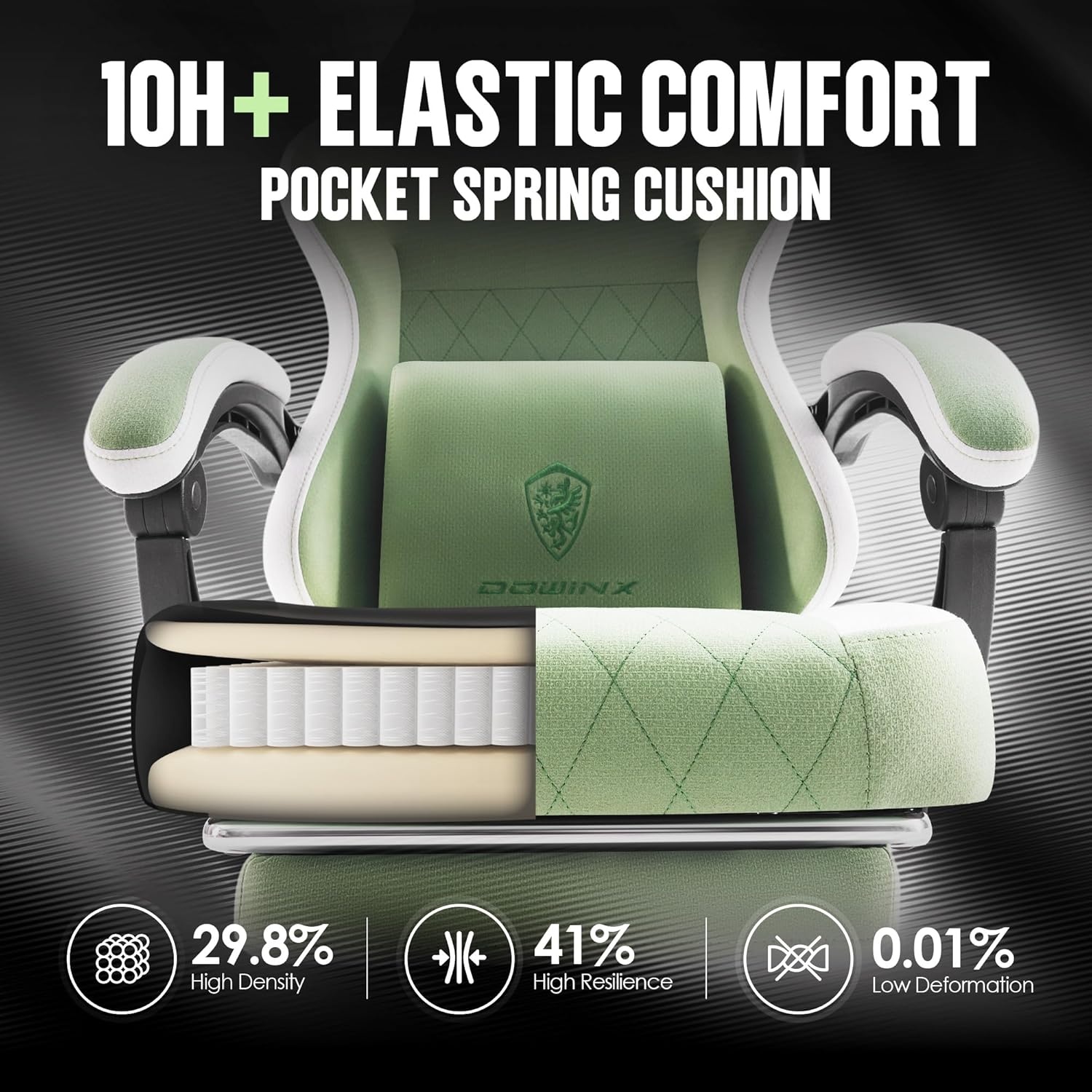 image:imageDowinx Gaming Chair Fabric with Pocket Spring Cushion High Back Ergonomic Computer Chair with Footrest for Adults Massage Lumbar Support Swivel Game Chair for Office Gaming 300LBS GreenGreen