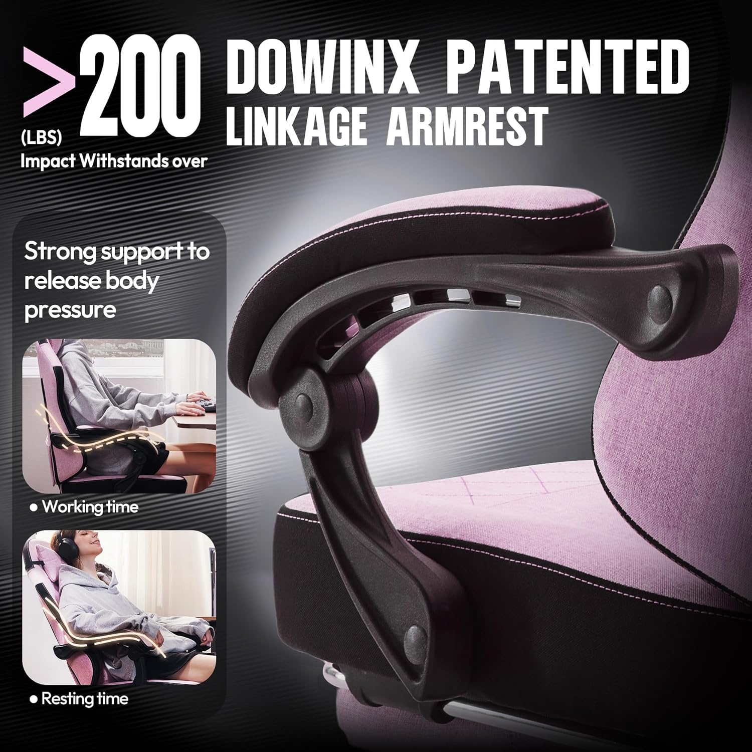 image:imageDowinx Gaming Chair Fabric with Pocket Spring Cushion High Back Ergonomic Computer Chair with Footrest for Adults Massage Lumbar Support Swivel Game Chair for Office Gaming 300LBS GreenPink