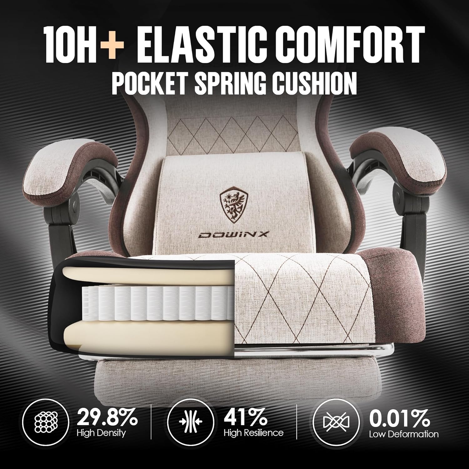 image:imageDowinx Gaming Chair Fabric with Pocket Spring Cushion High Back Ergonomic Computer Chair with Footrest for Adults Massage Lumbar Support Swivel Game Chair for Office Gaming 300LBS GreenBrown