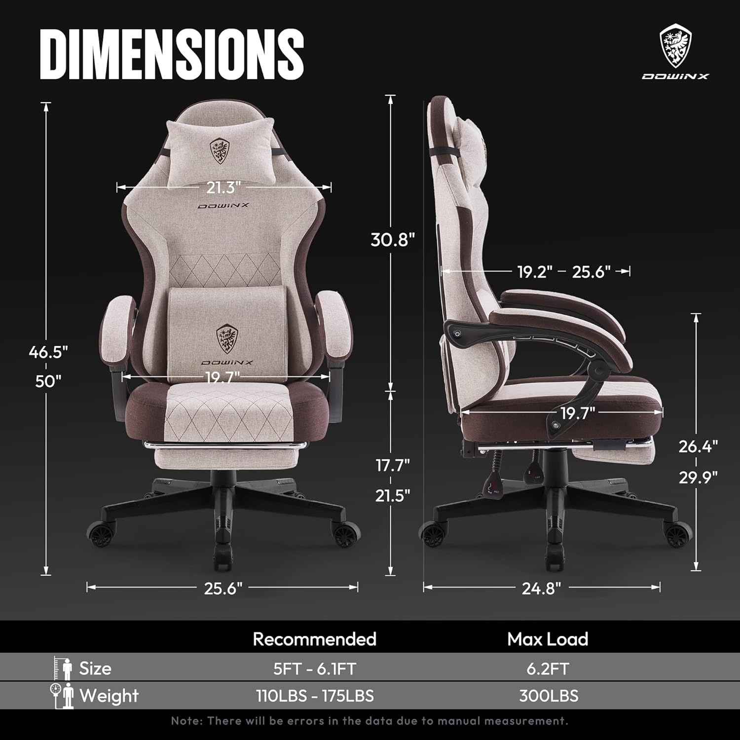 image:imageDowinx Gaming Chair Fabric with Pocket Spring Cushion High Back Ergonomic Computer Chair with Footrest for Adults Massage Lumbar Support Swivel Game Chair for Office Gaming 300LBS GreenBrown