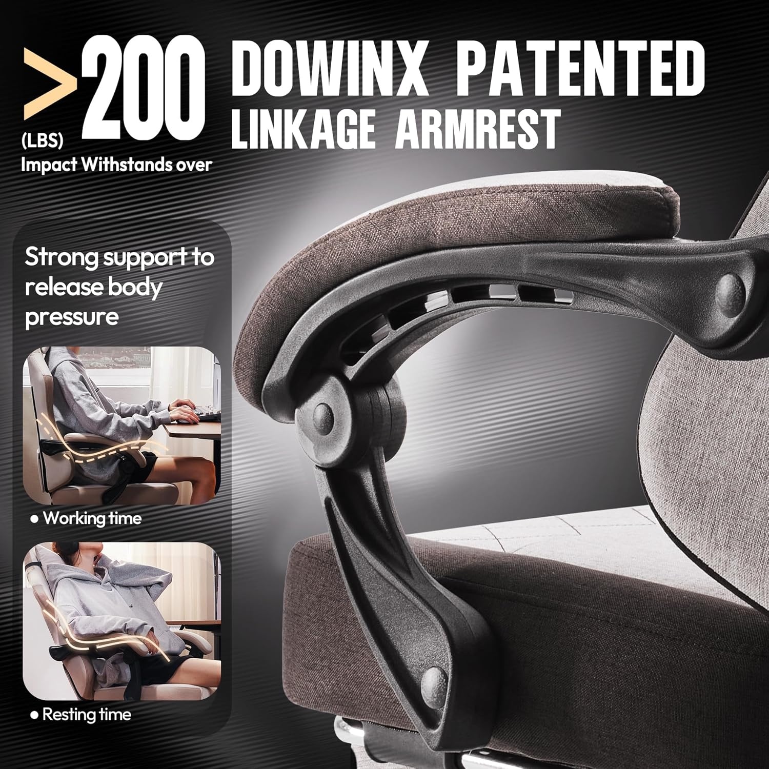 image:imageDowinx Gaming Chair Fabric with Pocket Spring Cushion High Back Ergonomic Computer Chair with Footrest for Adults Massage Lumbar Support Swivel Game Chair for Office Gaming 300LBS GreenBrown