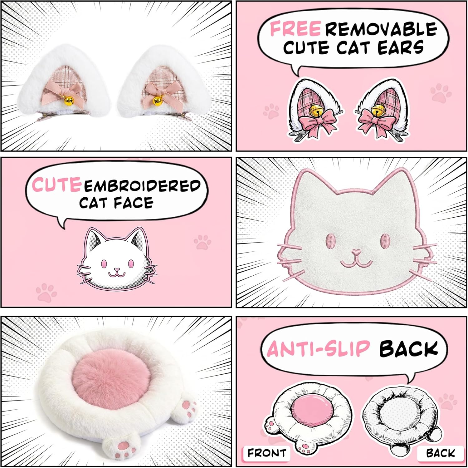 image:imageDowinx Gaming Chair with Cat Ears and Paw Lumbar Pillow Ergonomic Reclining Chair Memory Foam and Spring Cushion Footrest 300lbs Capacity Cute and Comfortable Design for Women amp GirlsPinkwhite
