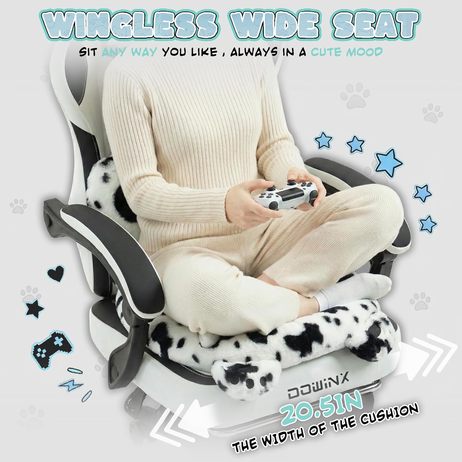 image:imageDowinx Gaming Chair with Cat Ears and Paw Lumbar Pillow Ergonomic Reclining Chair Memory Foam and Spring Cushion Footrest 300lbs Capacity Cute and Comfortable Design for Women amp GirlsBlackwhite