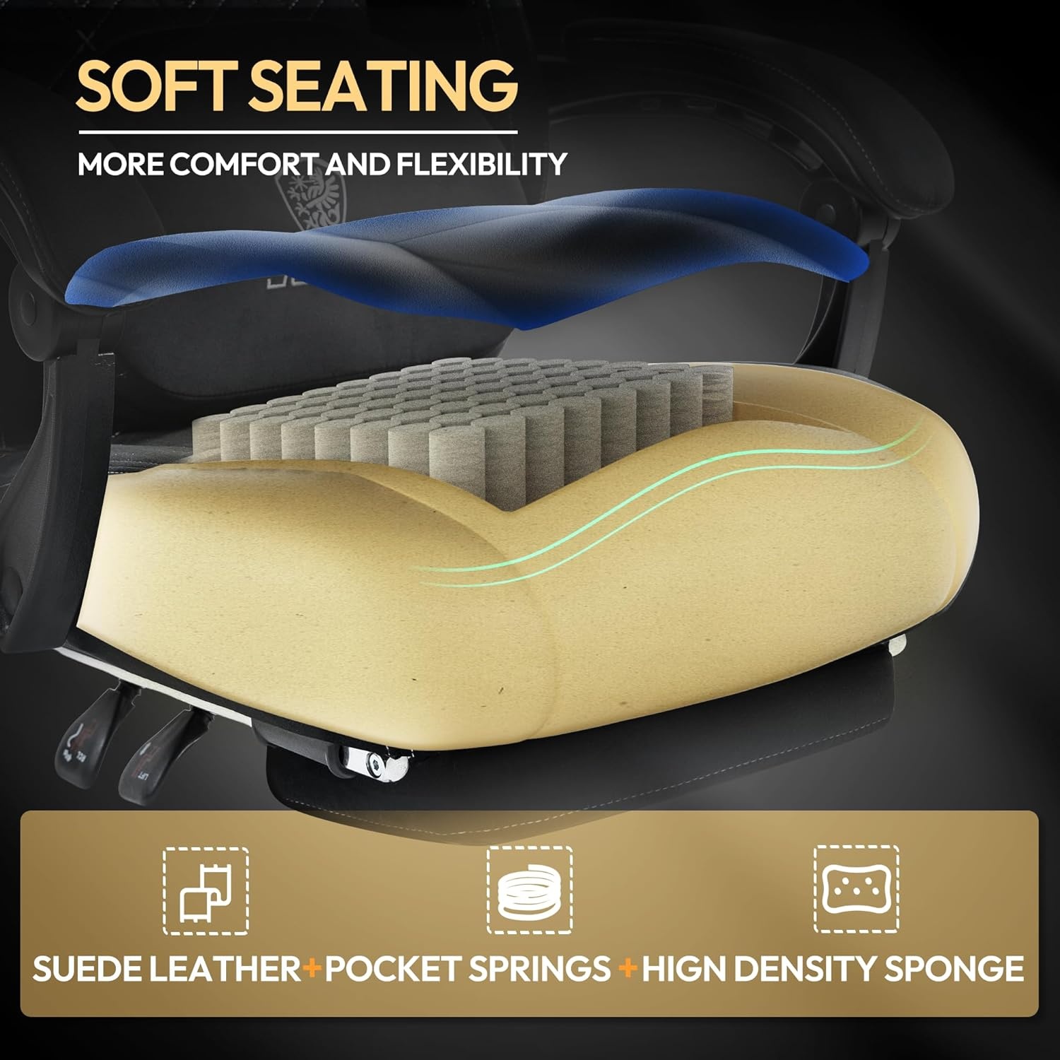 image:imageDowinx Gaming Chair with Heated Massage Lumbar SupportBig and Tall Fabric Gaming Chairs for Adults with Footrest Ergonomic Computer Game Chair with Poket Spring Cushions 350lbs BlackBlack and White