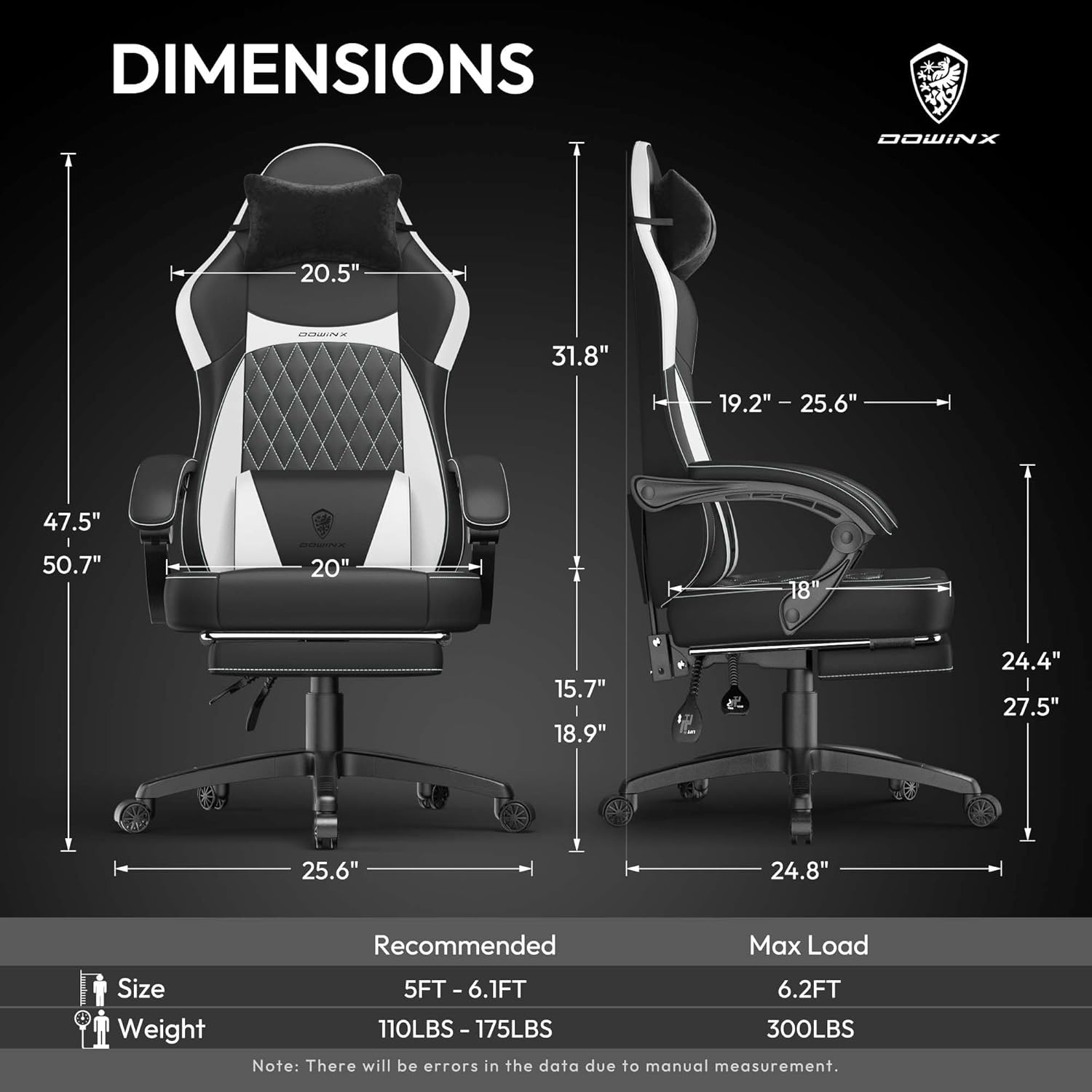 image:imageDowinx Gaming Chair with Pocket Spring Cushion Ergonomic Computer Chair with Massage Lumbar and Footrest for Adults High Back Game Chair Leather for Office Gaming 300LBS Green New50a White
