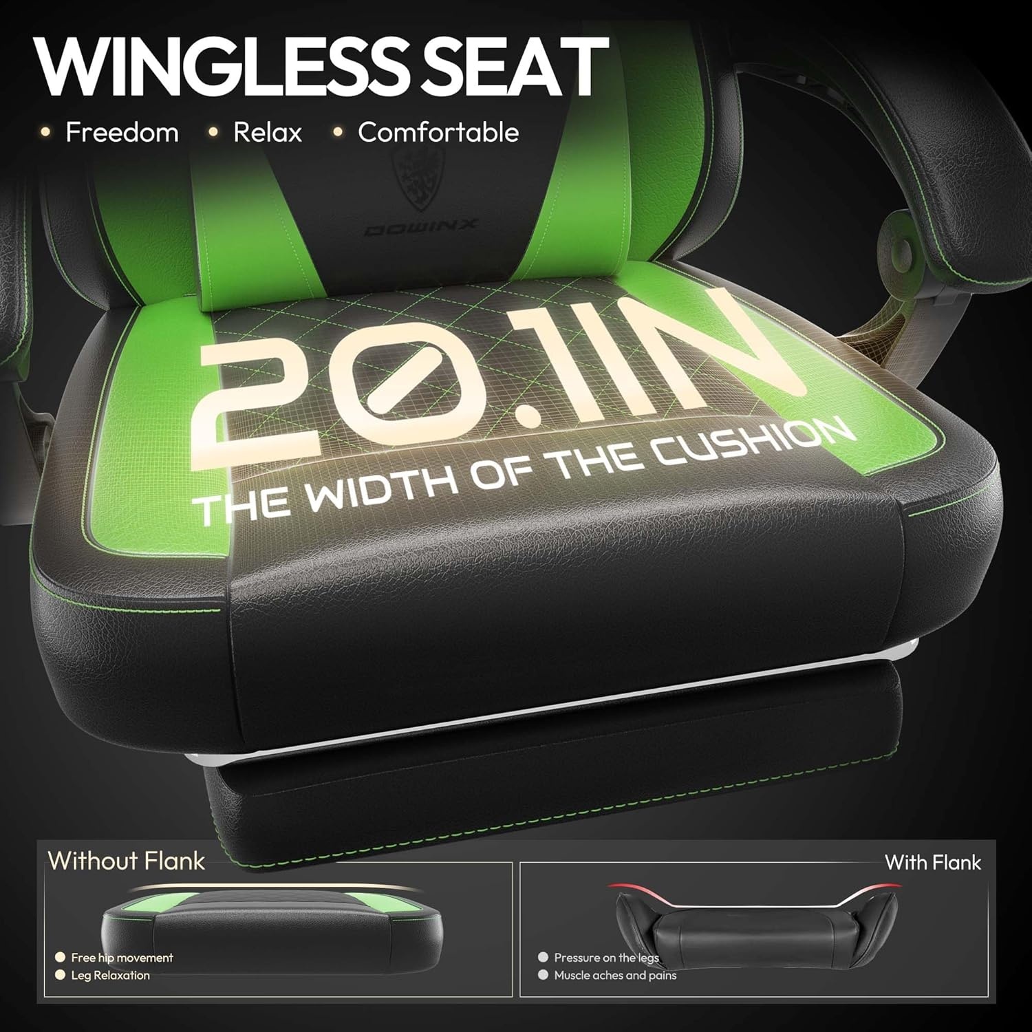 image:imageDowinx Gaming Chair with Pocket Spring Cushion Ergonomic Computer Chair with Massage Lumbar and Footrest for Adults High Back Game Chair Leather for Office Gaming 300LBS Green New50a Green
