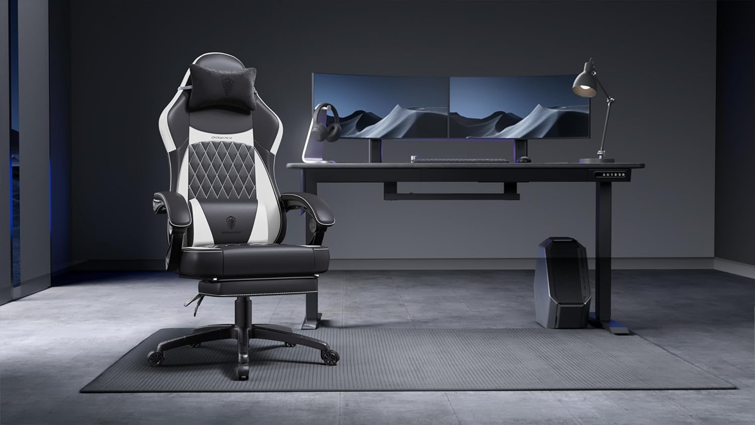 image:imageDowinx Gaming Chair with Pocket Spring Cushion Ergonomic Computer Chair with Massage Lumbar and Footrest for Adults High Back Game Chair Leather for Office Gaming 300LBS Green New50a White