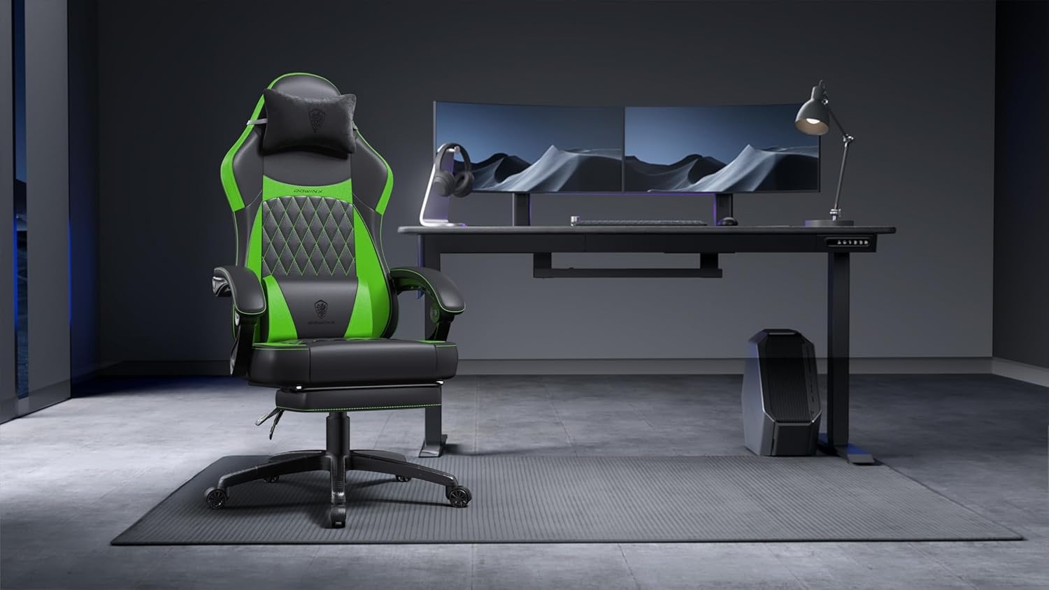 image:imageDowinx Gaming Chair with Pocket Spring Cushion Ergonomic Computer Chair with Massage Lumbar and Footrest for Adults High Back Game Chair Leather for Office Gaming 300LBS Green New50a Green