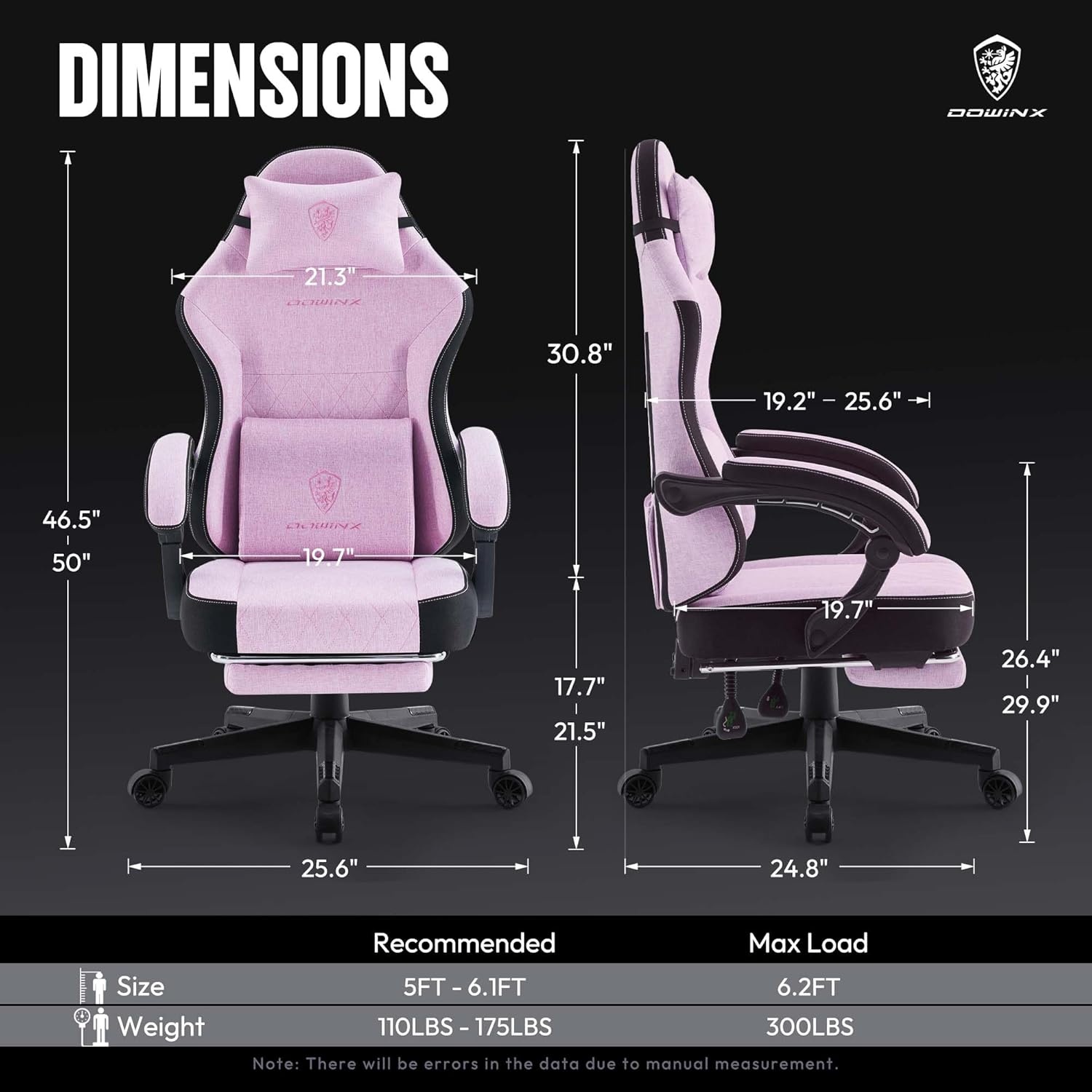image:imageDowinx Gaming Chair with Pocket Spring Cushion High Back Ergonomic 360 Swivel Chair for Office Gaming Massage Lumbar Support with Footrest for Adults 300LBS Capacity Beige for Office GamingPink