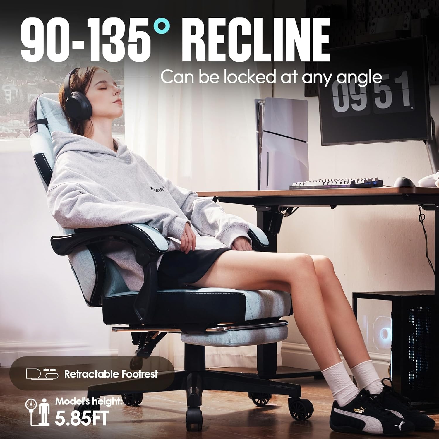 image:imageDowinx Gaming Chair with Pocket Spring Cushion High Back Ergonomic 360 Swivel Chair for Office Gaming Massage Lumbar Support with Footrest for Adults 300LBS Capacity Beige for Office GamingCyan