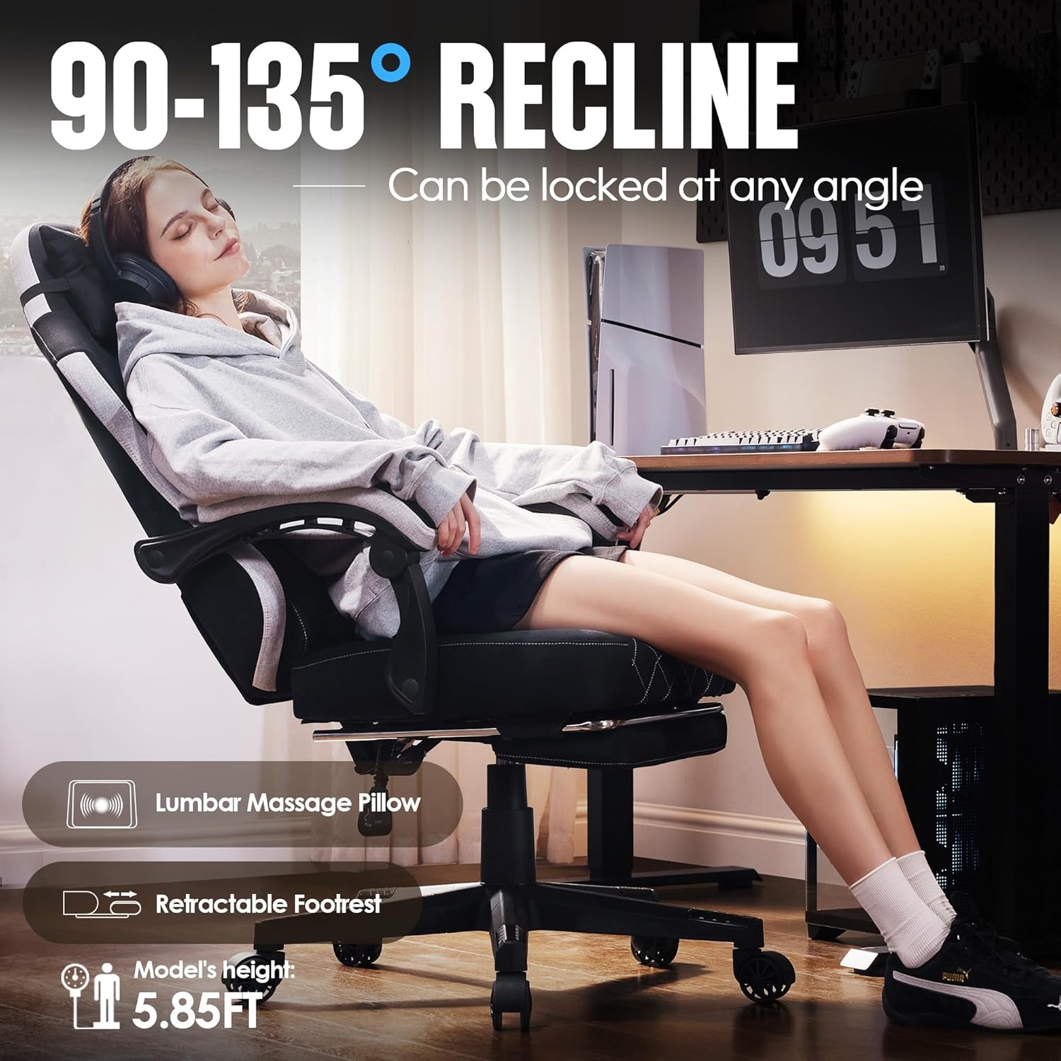 image:imageDowinx Gaming Chair with Pocket Spring Cushion High Back Ergonomic 360 Swivel Chair for Office Gaming Massage Lumbar Support with Footrest for Adults 300LBS Capacity Beige for Office GamingBlack