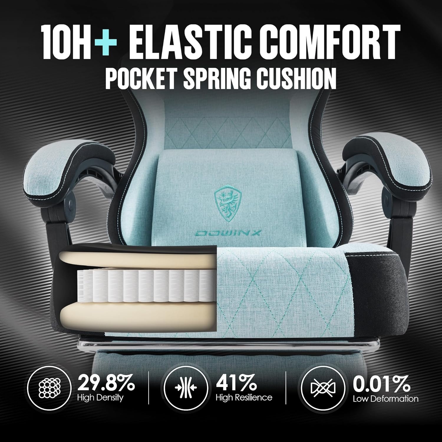 image:imageDowinx Gaming Chair with Pocket Spring Cushion High Back Ergonomic 360 Swivel Chair for Office Gaming Massage Lumbar Support with Footrest for Adults 300LBS Capacity Beige for Office GamingCyan