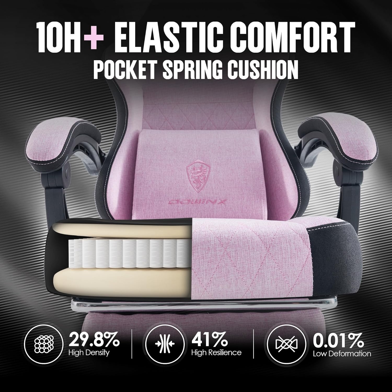 image:imageDowinx Gaming Chair with Pocket Spring Cushion High Back Ergonomic 360 Swivel Chair for Office Gaming Massage Lumbar Support with Footrest for Adults 300LBS Capacity Beige for Office GamingPink