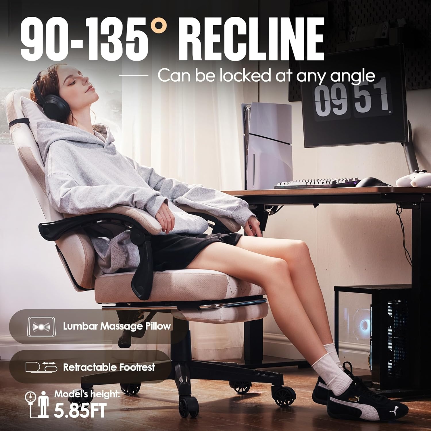 image:imageDowinx Gaming Chair with Pocket Spring Cushion High Back Ergonomic 360 Swivel Chair for Office Gaming Massage Lumbar Support with Footrest for Adults 300LBS Capacity Beige for Office GamingBeige