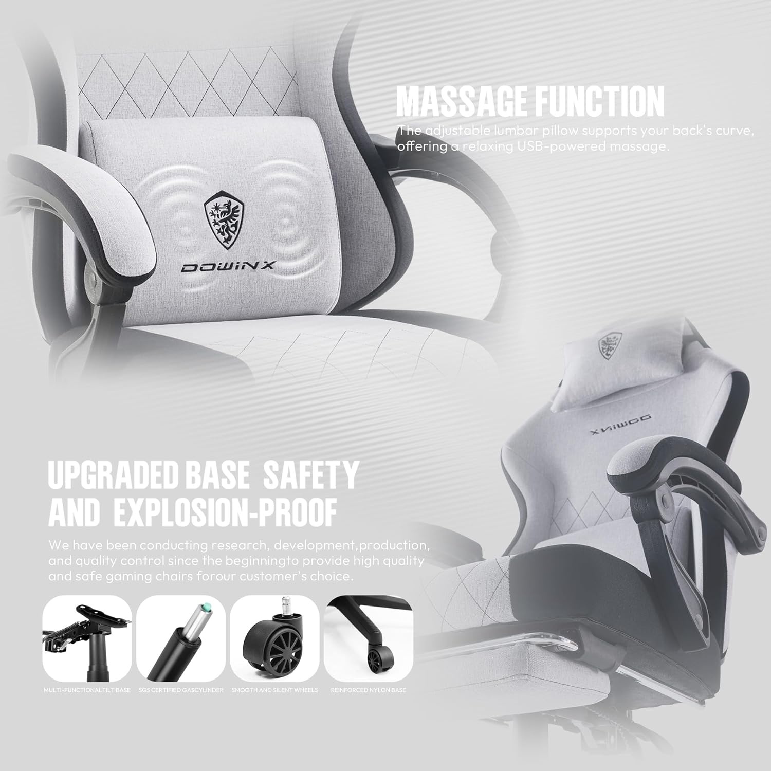 image:imageDowinx Gaming Chair with Pocket Spring Cushion High Back Ergonomic 360 Swivel Chair for Office Gaming Massage Lumbar Support with Footrest for Adults 300LBS Capacity Beige for Office GamingBlack Gray