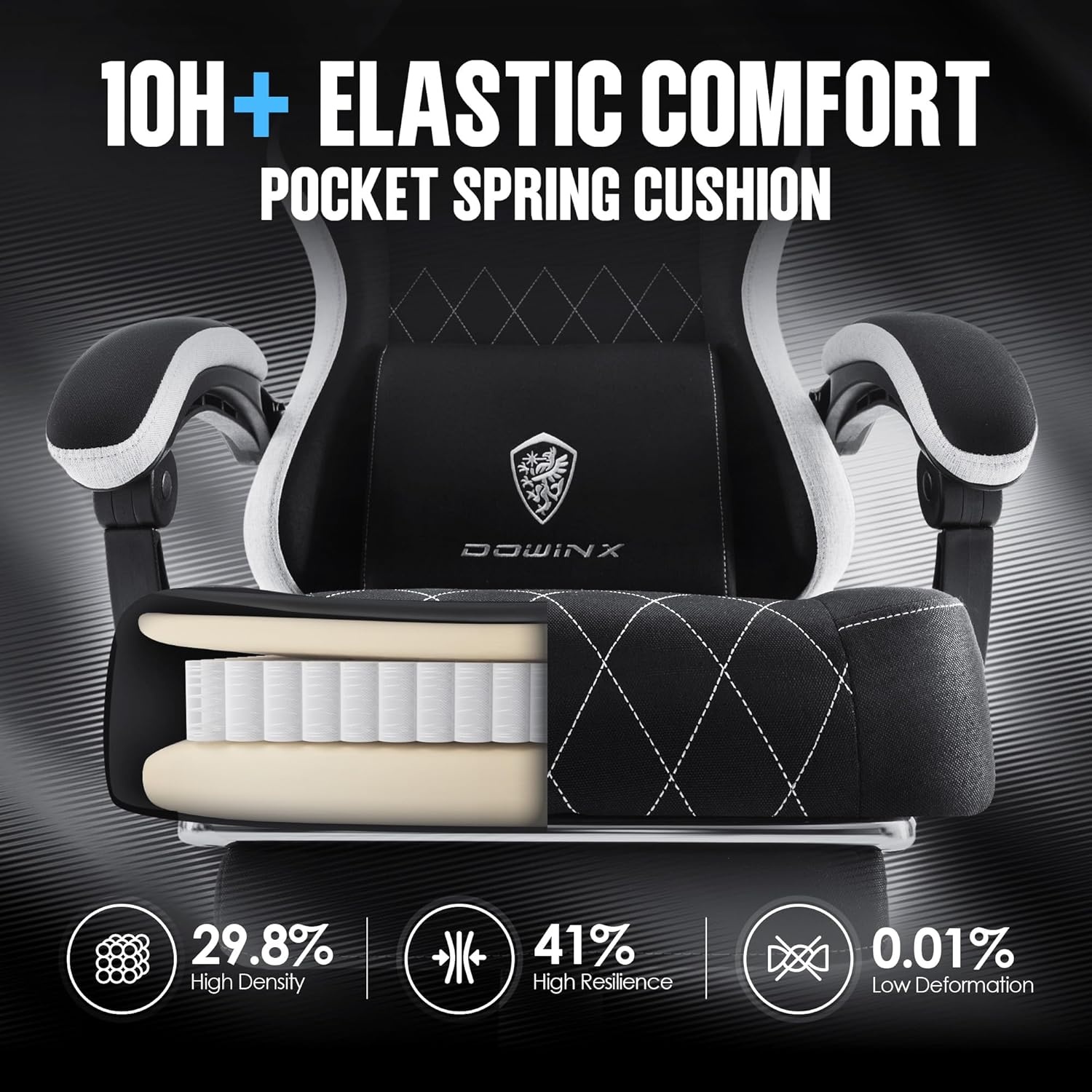 image:imageDowinx Gaming Chair with Pocket Spring Cushion High Back Ergonomic 360 Swivel Chair for Office Gaming Massage Lumbar Support with Footrest for Adults 300LBS Capacity Beige for Office GamingBlack