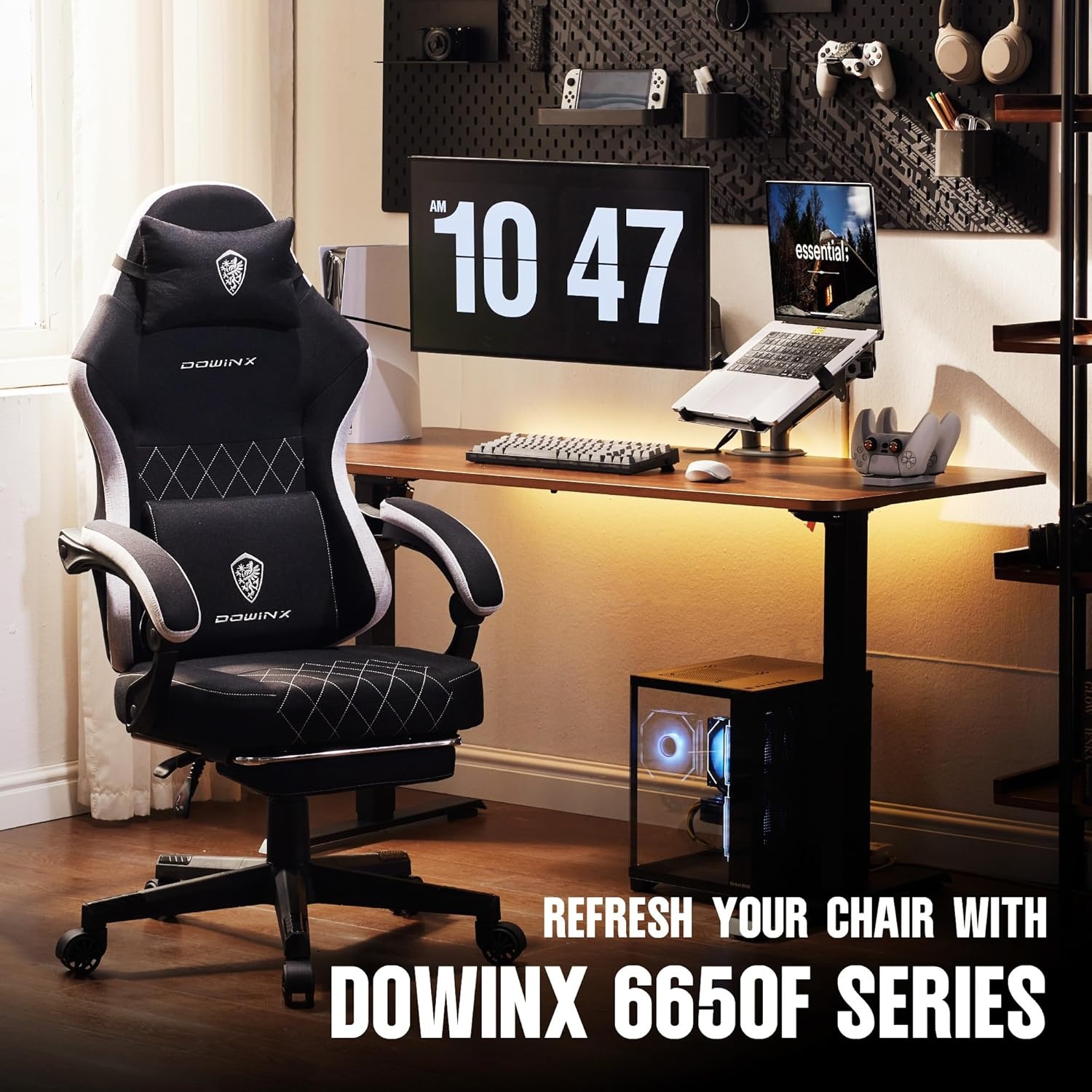 image:imageDowinx Gaming Chair with Pocket Spring Cushion High Back Ergonomic 360 Swivel Chair for Office Gaming Massage Lumbar Support with Footrest for Adults 300LBS Capacity Beige for Office GamingBlack
