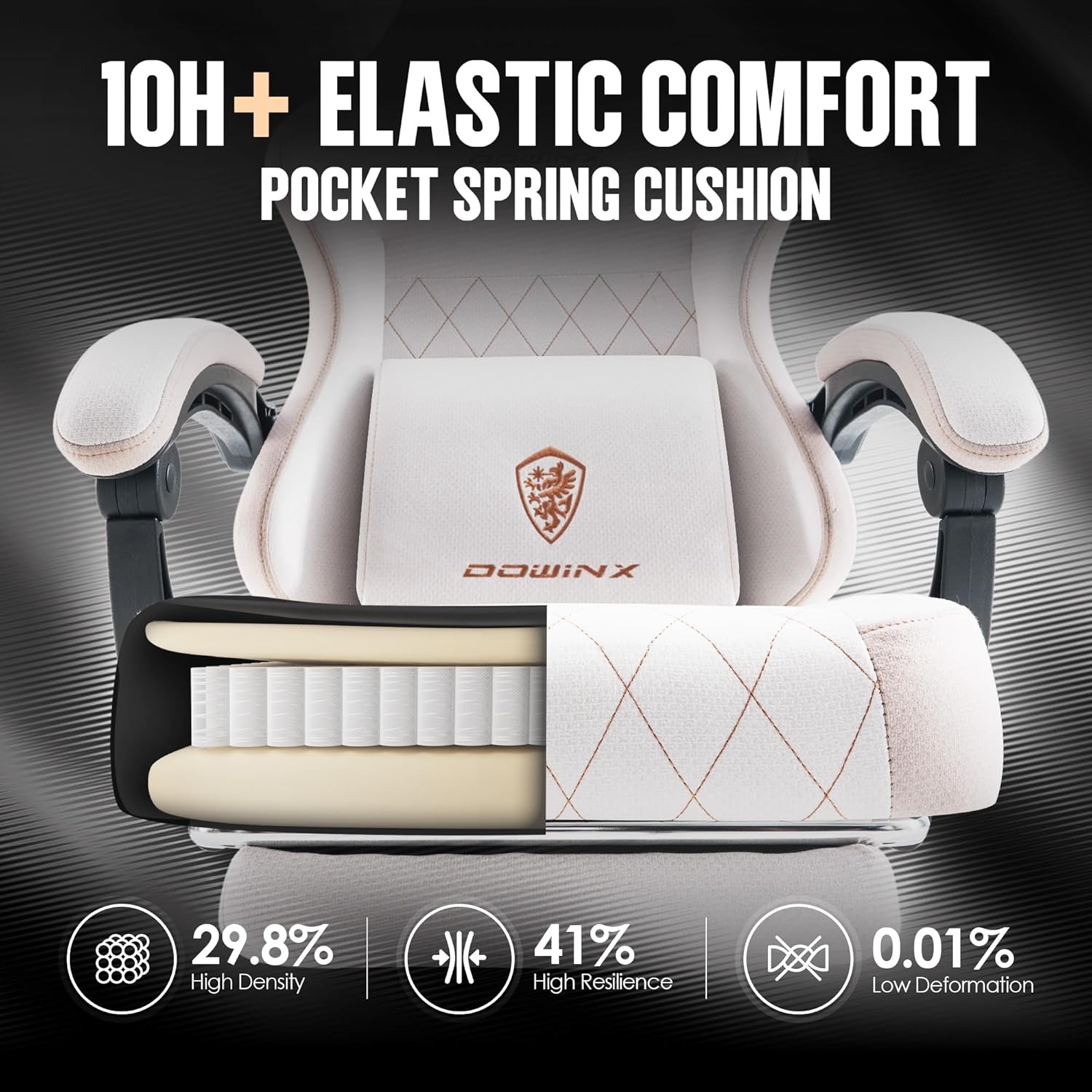 image:imageDowinx Gaming Chair with Pocket Spring Cushion High Back Ergonomic 360 Swivel Chair for Office Gaming Massage Lumbar Support with Footrest for Adults 300LBS Capacity Beige for Office GamingBeige