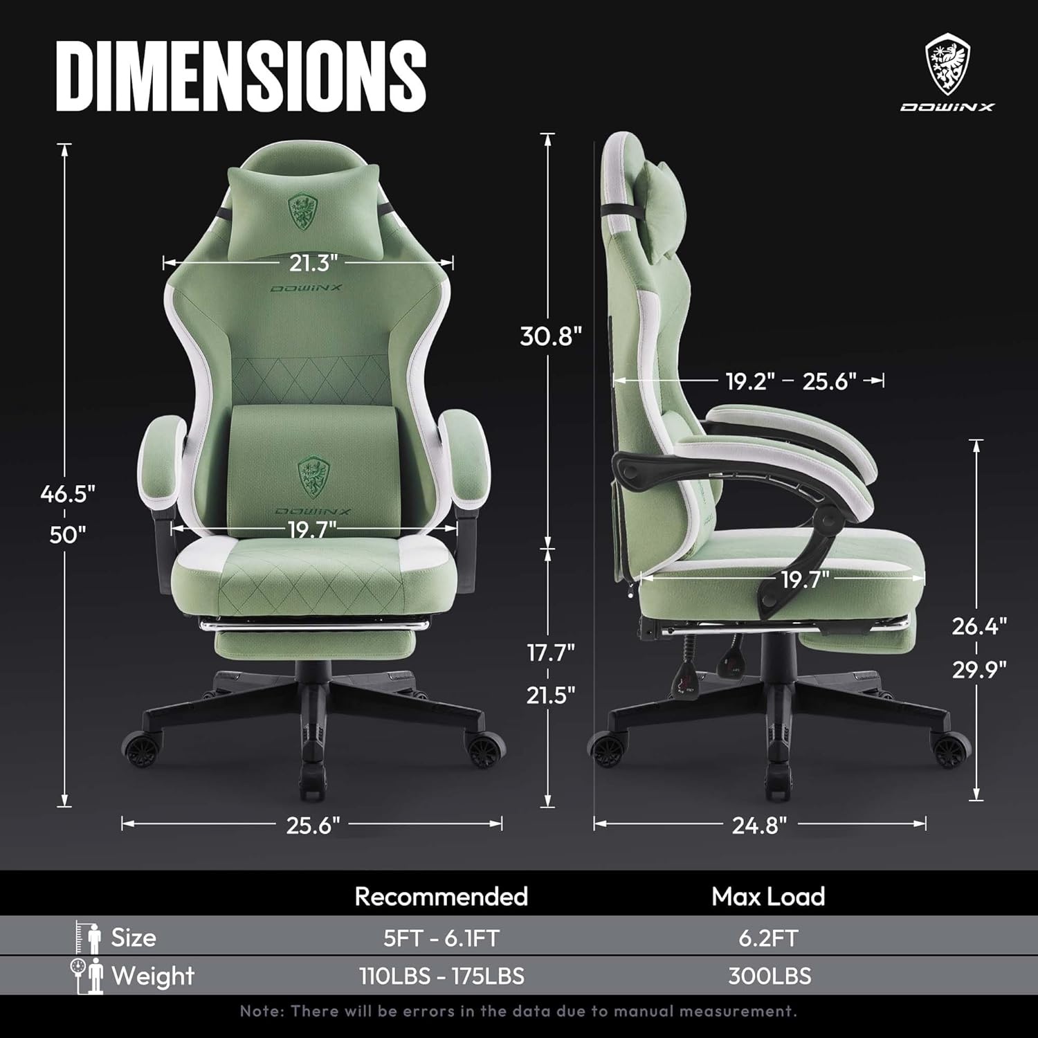 image:imageDowinx Gaming Chair with Pocket Spring Cushion High Back Ergonomic 360 Swivel Chair for Office Gaming Massage Lumbar Support with Footrest for Adults 300LBS Capacity Beige for Office GamingGreen