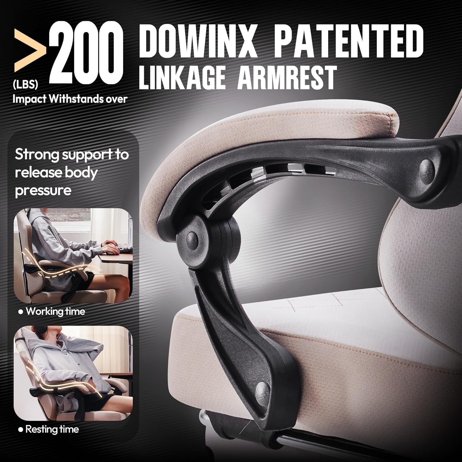image:imageDowinx Gaming Chair with Pocket Spring Cushion High Back Ergonomic 360 Swivel Chair for Office Gaming Massage Lumbar Support with Footrest for Adults 300LBS Capacity Beige for Office GamingBeige