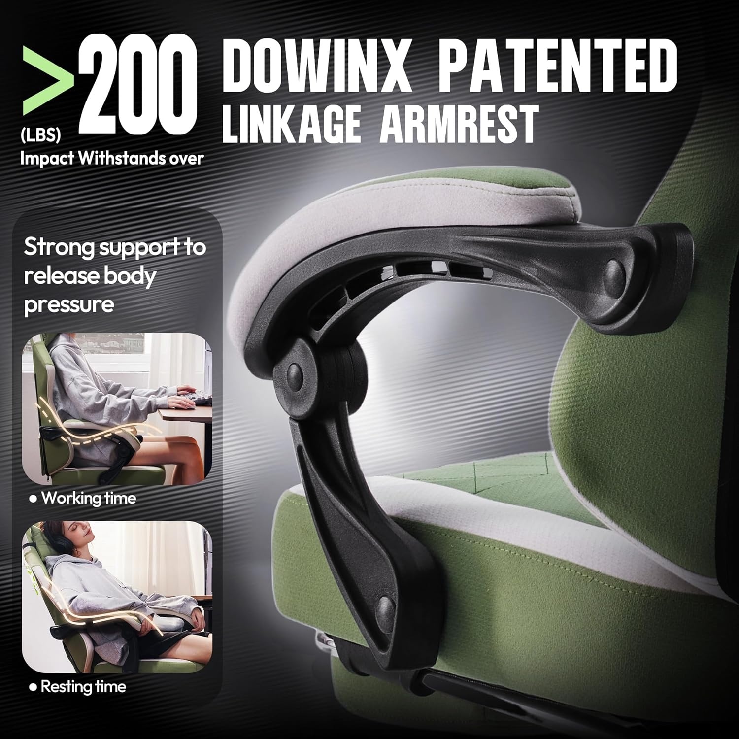 image:imageDowinx Gaming Chair with Pocket Spring Cushion High Back Ergonomic 360 Swivel Chair for Office Gaming Massage Lumbar Support with Footrest for Adults 300LBS Capacity Beige for Office GamingGreen