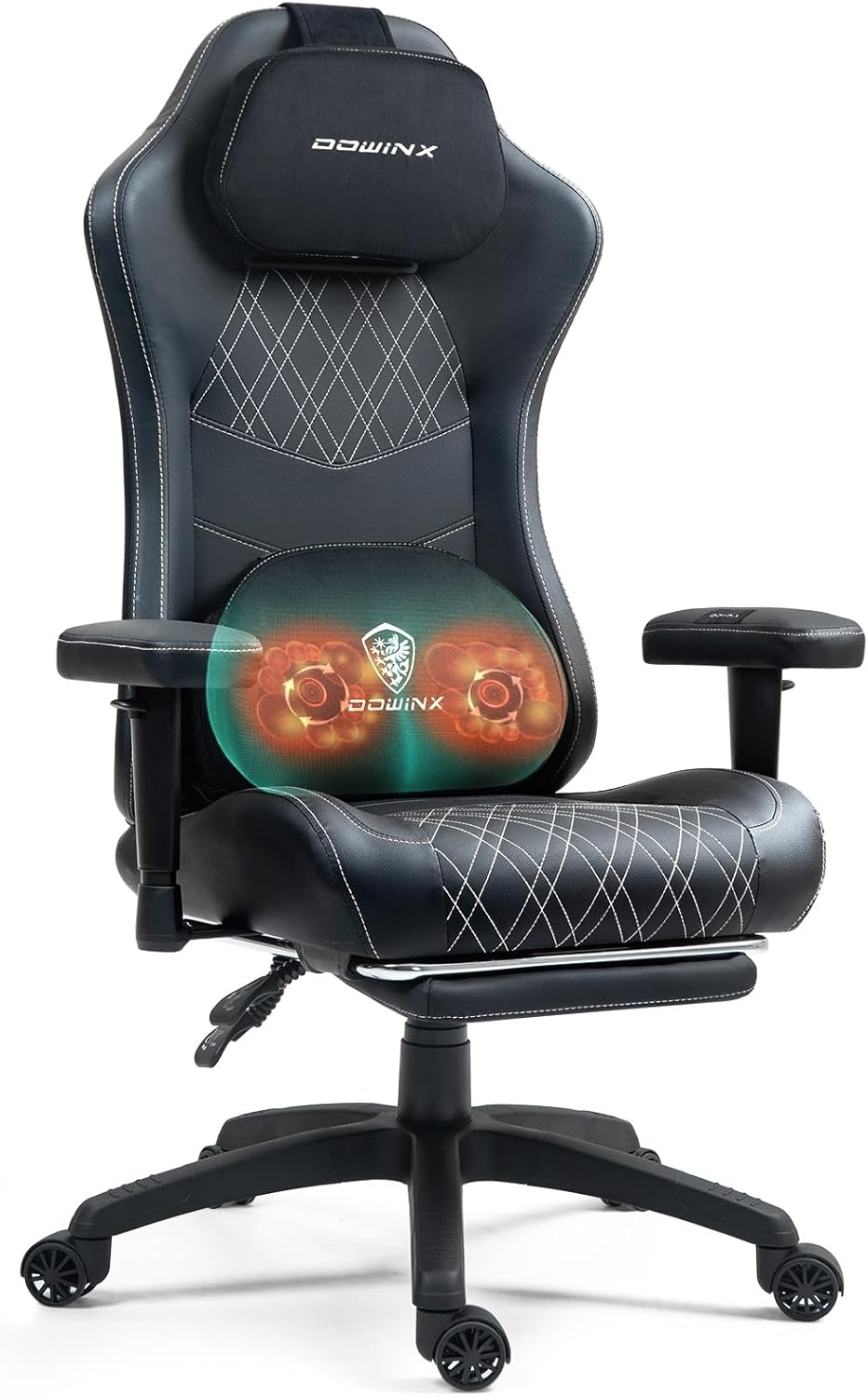 image:imageDowinx Heated Massage Gaming Chair for Adults Ergonomic Gamer Chair with SofaGrade Pocket Spring Cushion and with Lumbar Support Reclining Computer Chair with Adjustable Footrest Black White