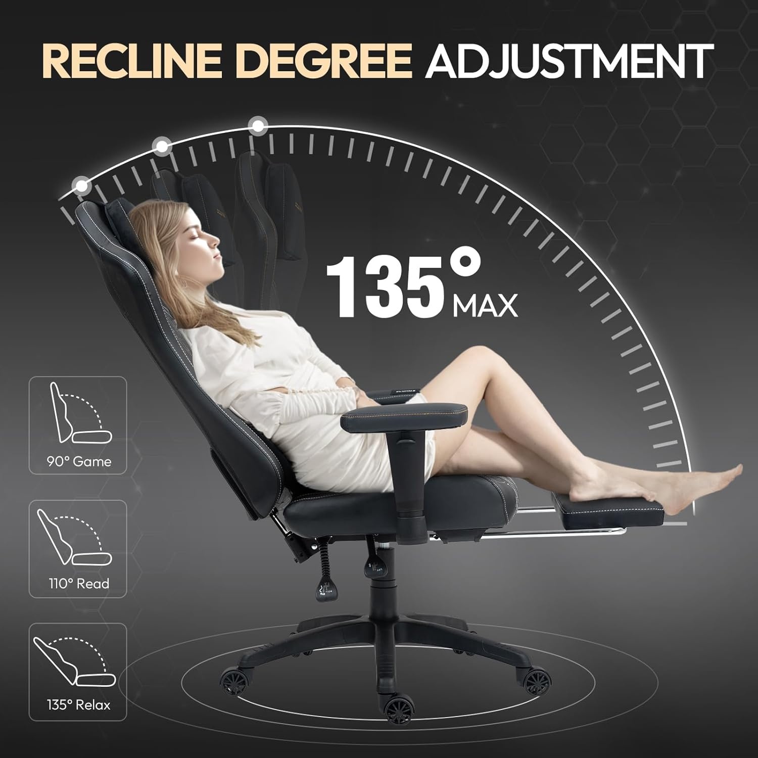 image:imageDowinx Heated Massage Gaming Chair for Adults Ergonomic Gamer Chair with SofaGrade Pocket Spring Cushion and with Lumbar Support Reclining Computer Chair with Adjustable Footrest Black White