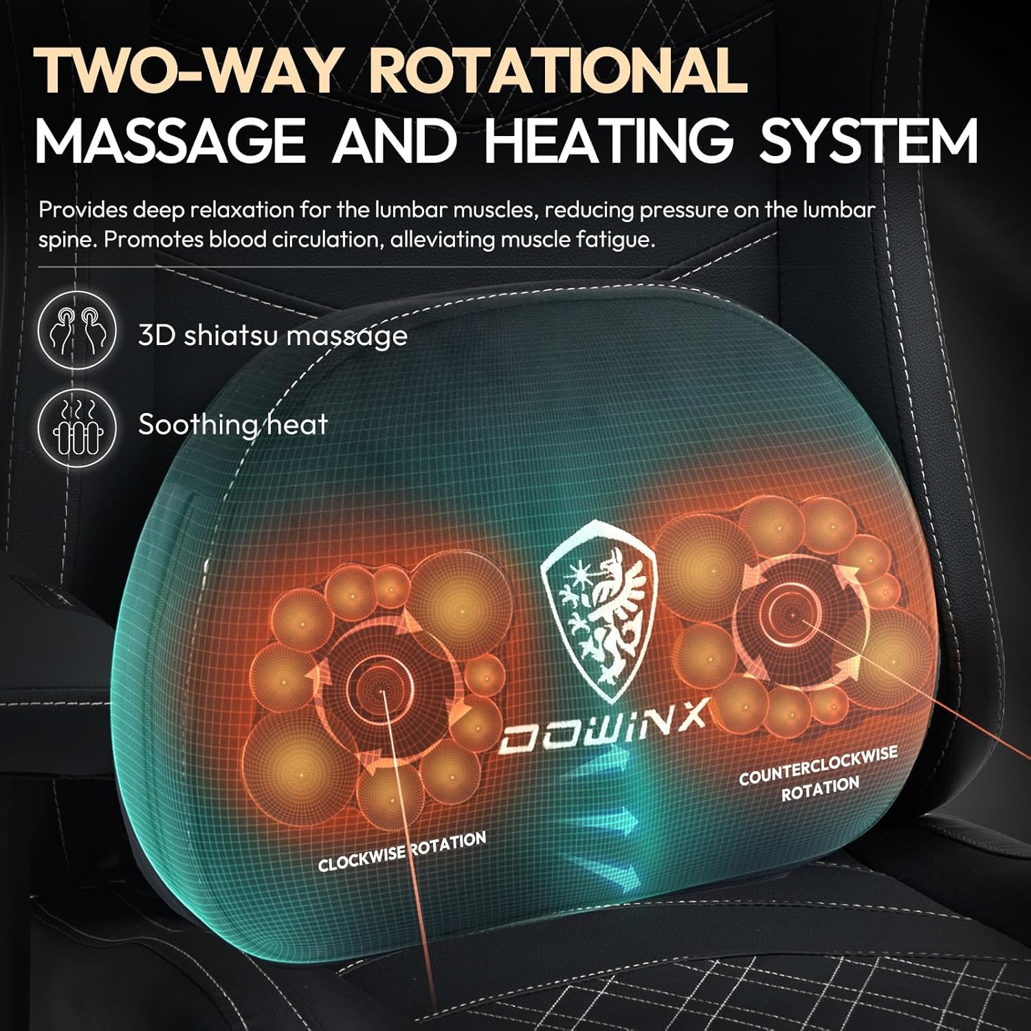 image:imageDowinx Heated Massage Gaming Chair for Adults Ergonomic Gamer Chair with SofaGrade Pocket Spring Cushion and with Lumbar Support Reclining Computer Chair with Adjustable Footrest Black White