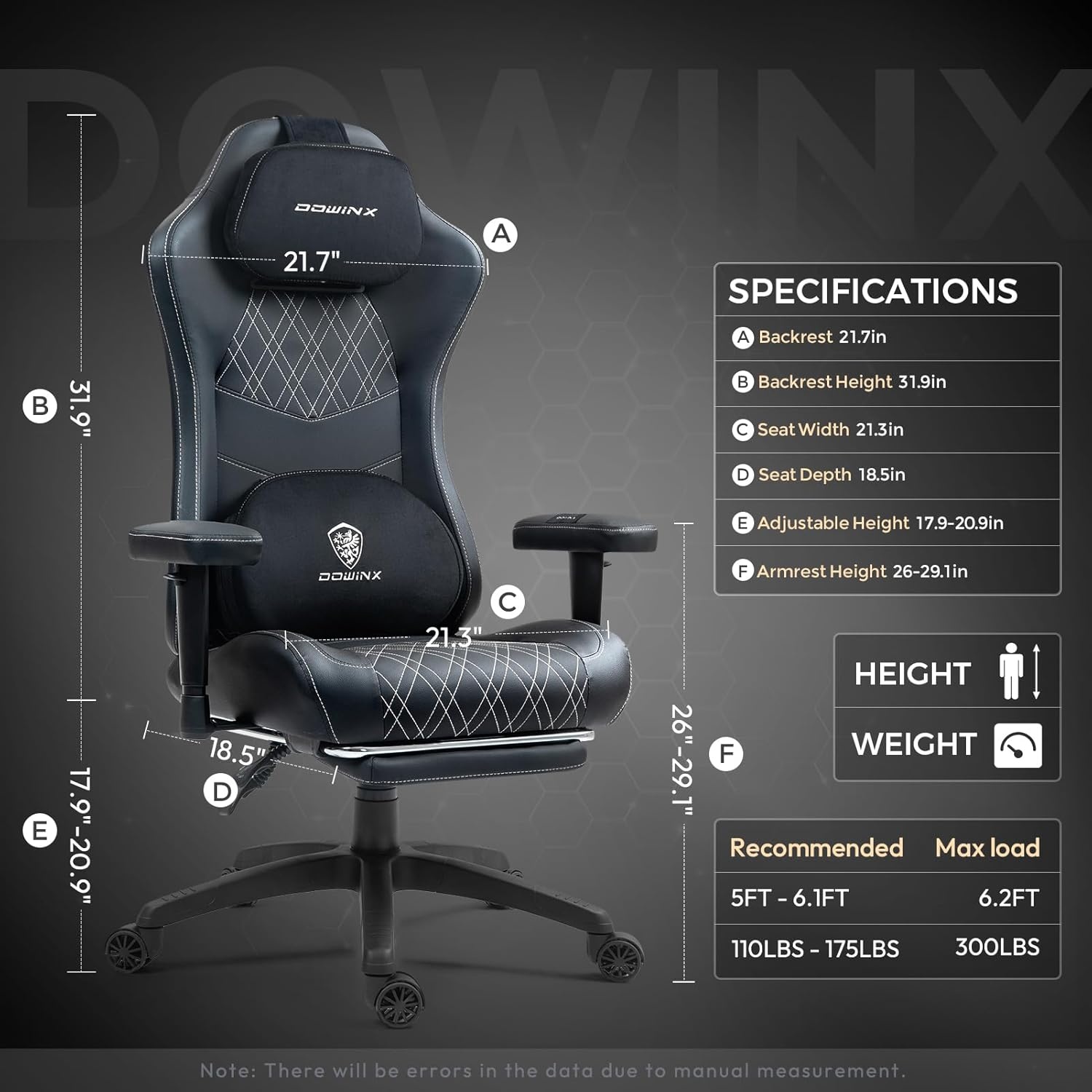 image:imageDowinx Heated Massage Gaming Chair for Adults Ergonomic Gamer Chair with SofaGrade Pocket Spring Cushion and with Lumbar Support Reclining Computer Chair with Adjustable Footrest Black White